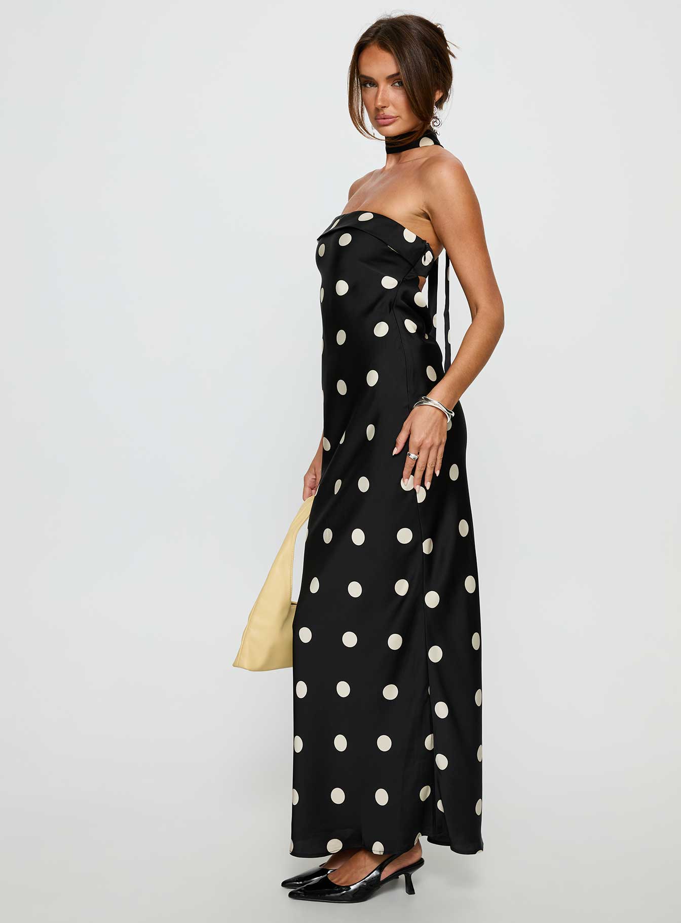 Madilaine Strapless Scarf Maxi Dress Black / Polka Dot - Image 4