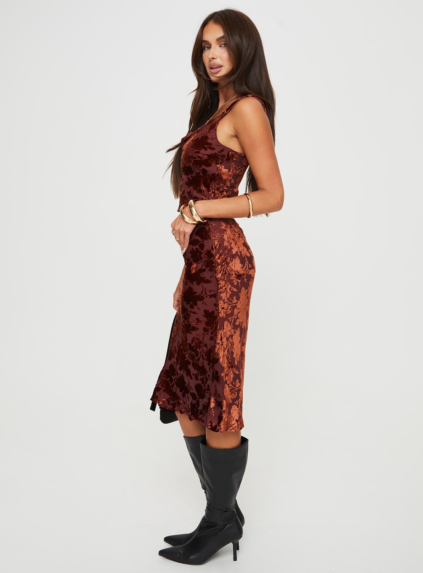 Devore Midi Skirt Burgundy - Image 4