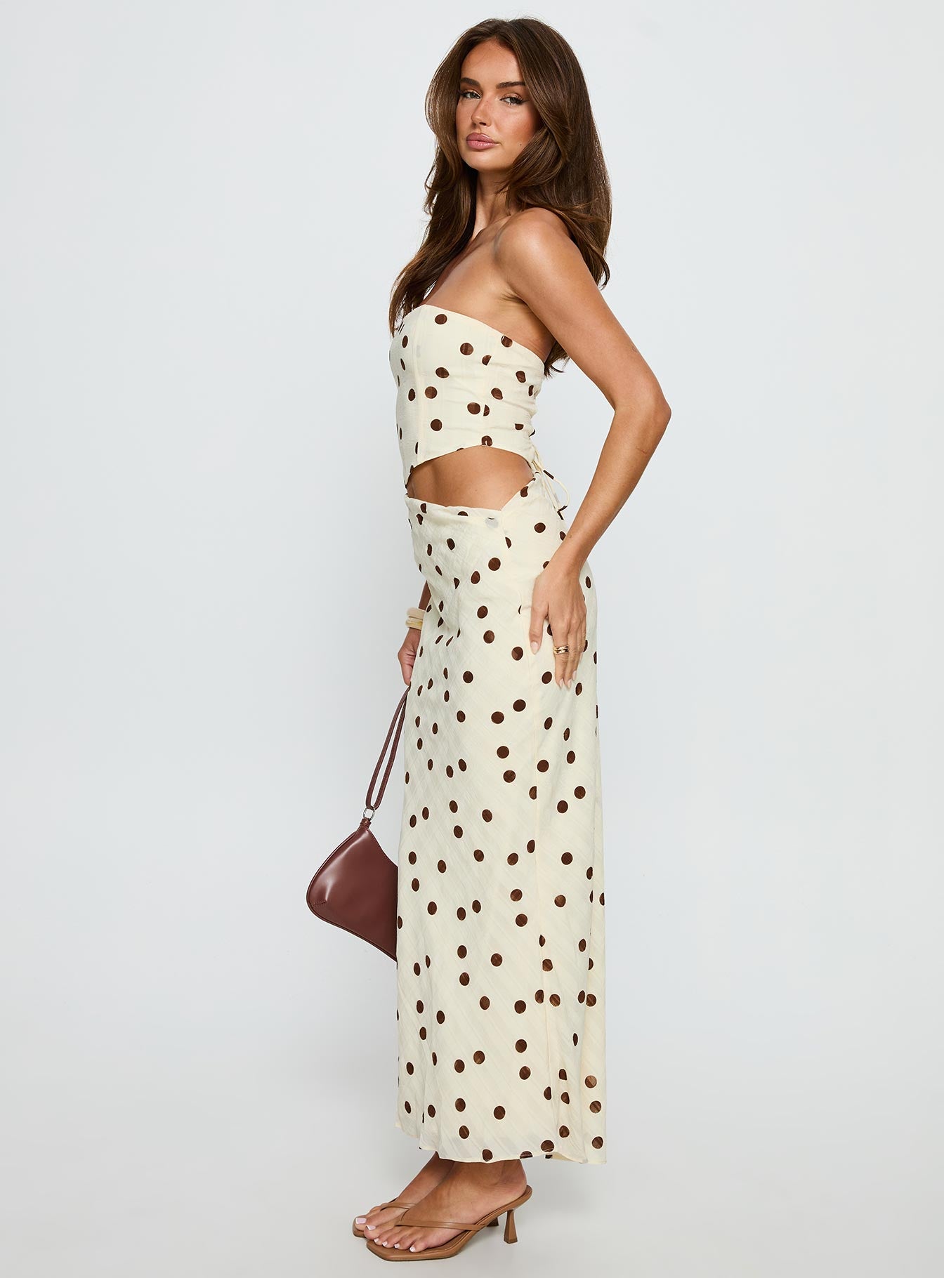 Jasira Strapless Drape Maxi Dress Cream Polka Dot - Image 4