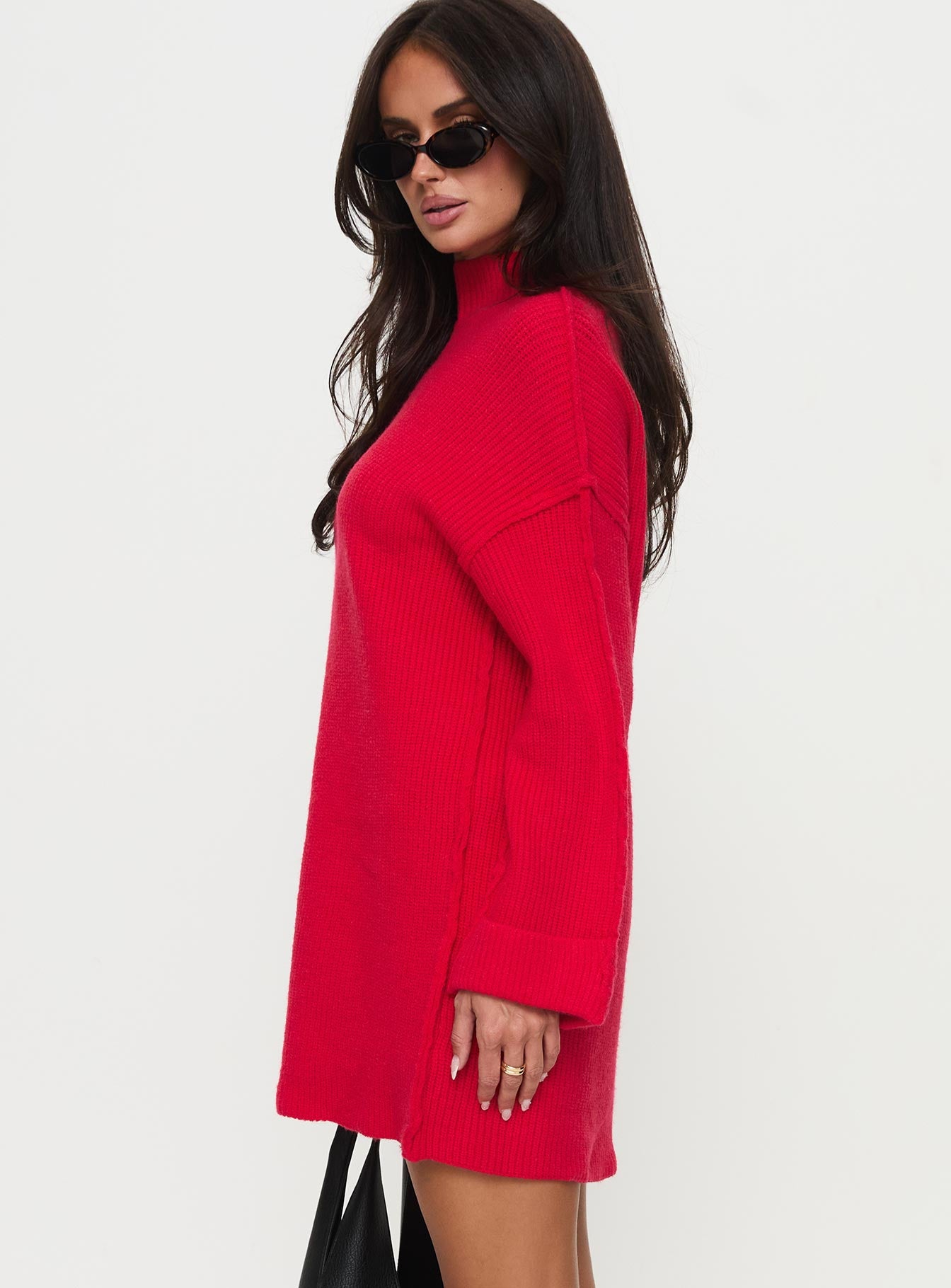 Weslie Long Sleeve Knit Mini Dress Red - Image 3