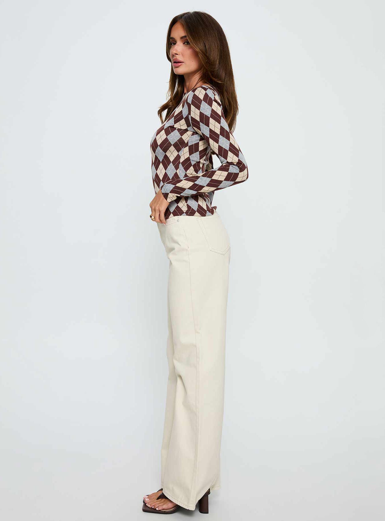 Maple Mid Rise Flare Jeans Ecru - Image 4