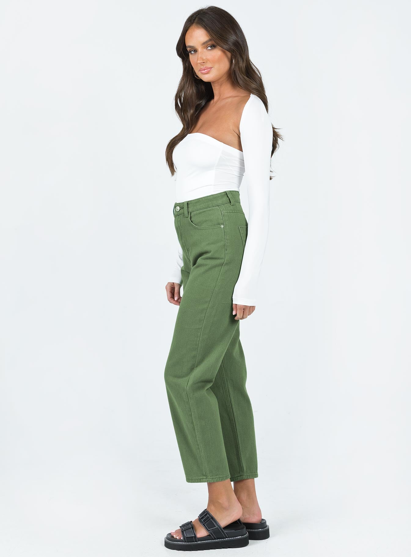 Leta Straight Leg Denim Jeans Khaki - Image 3