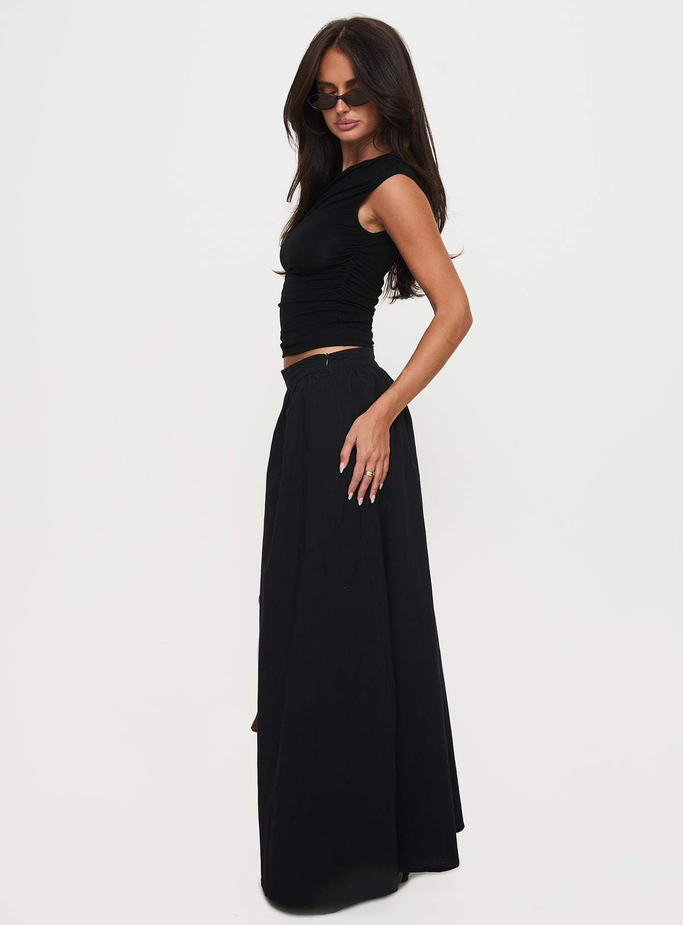 Rennata Gathered Mid Rise Maxi Skirt Black - Image 4