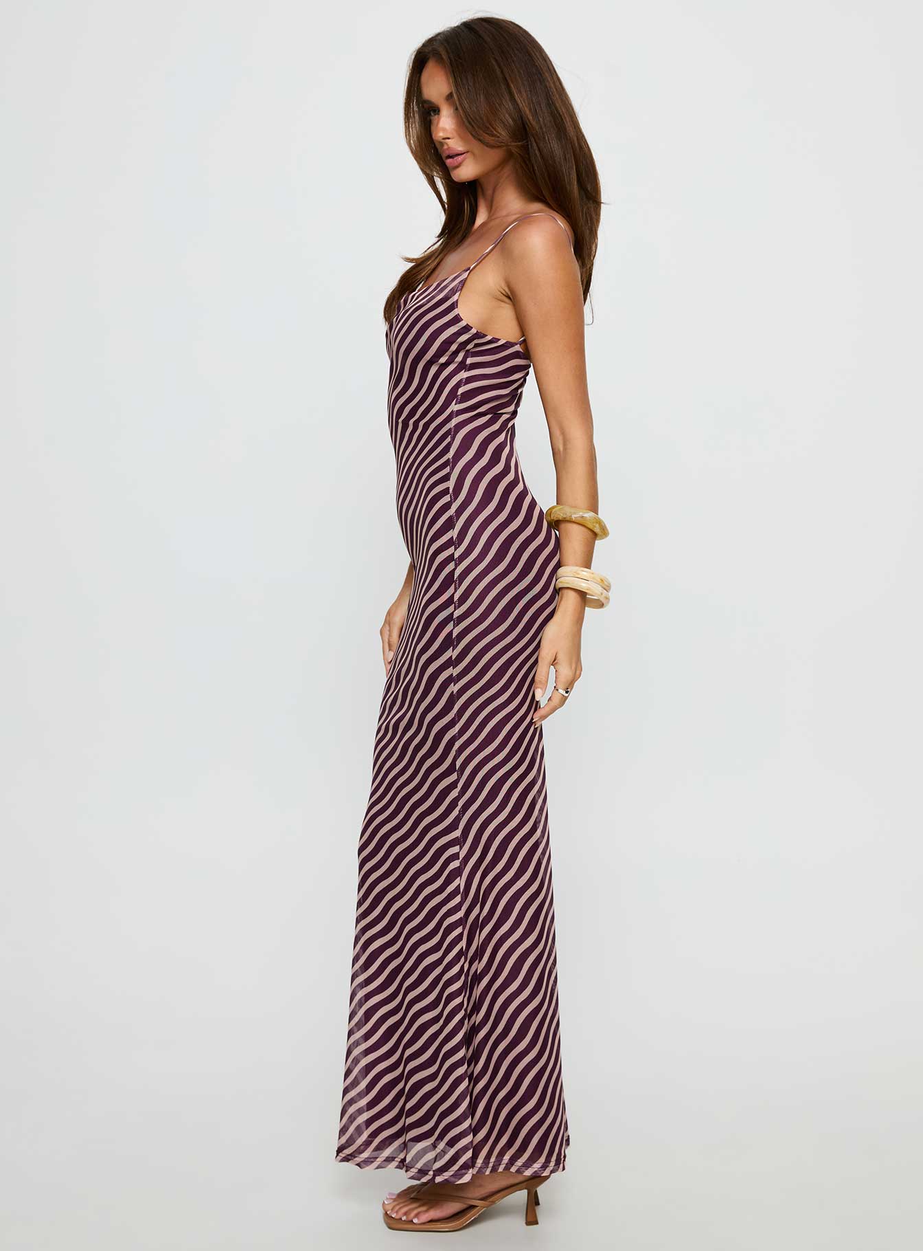 Aliah Cowl Neck Maxi Dress Brown Stripe - Image 4