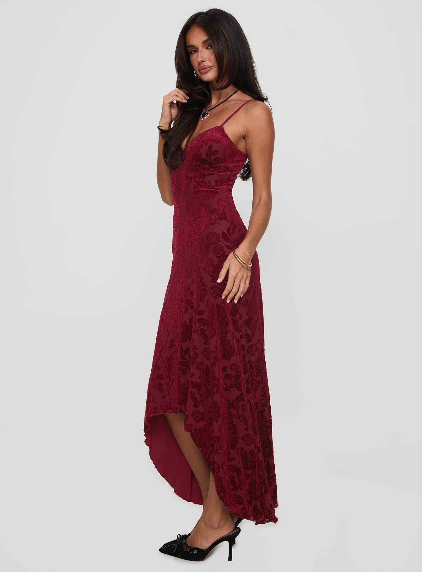 Rumours Slippy Burnout Maxi Dress Burgundy - Image 4