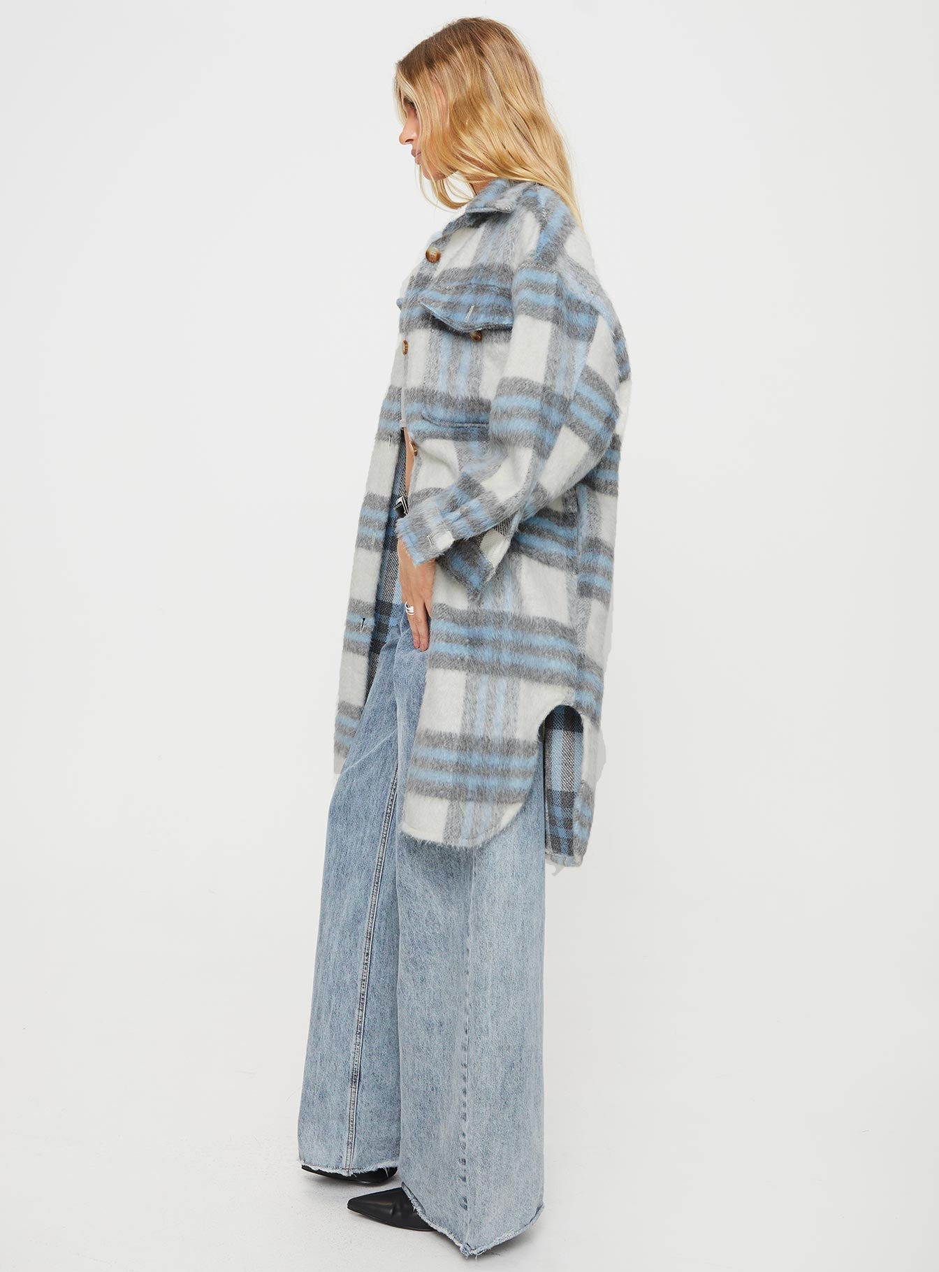 Salonge Longline Plaid Shacket Blue Check - Image 3