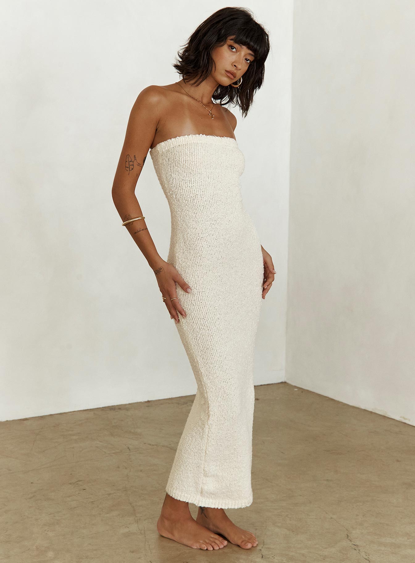 Cloud Strapless Boucle Maxi Dress Cream - Image 8