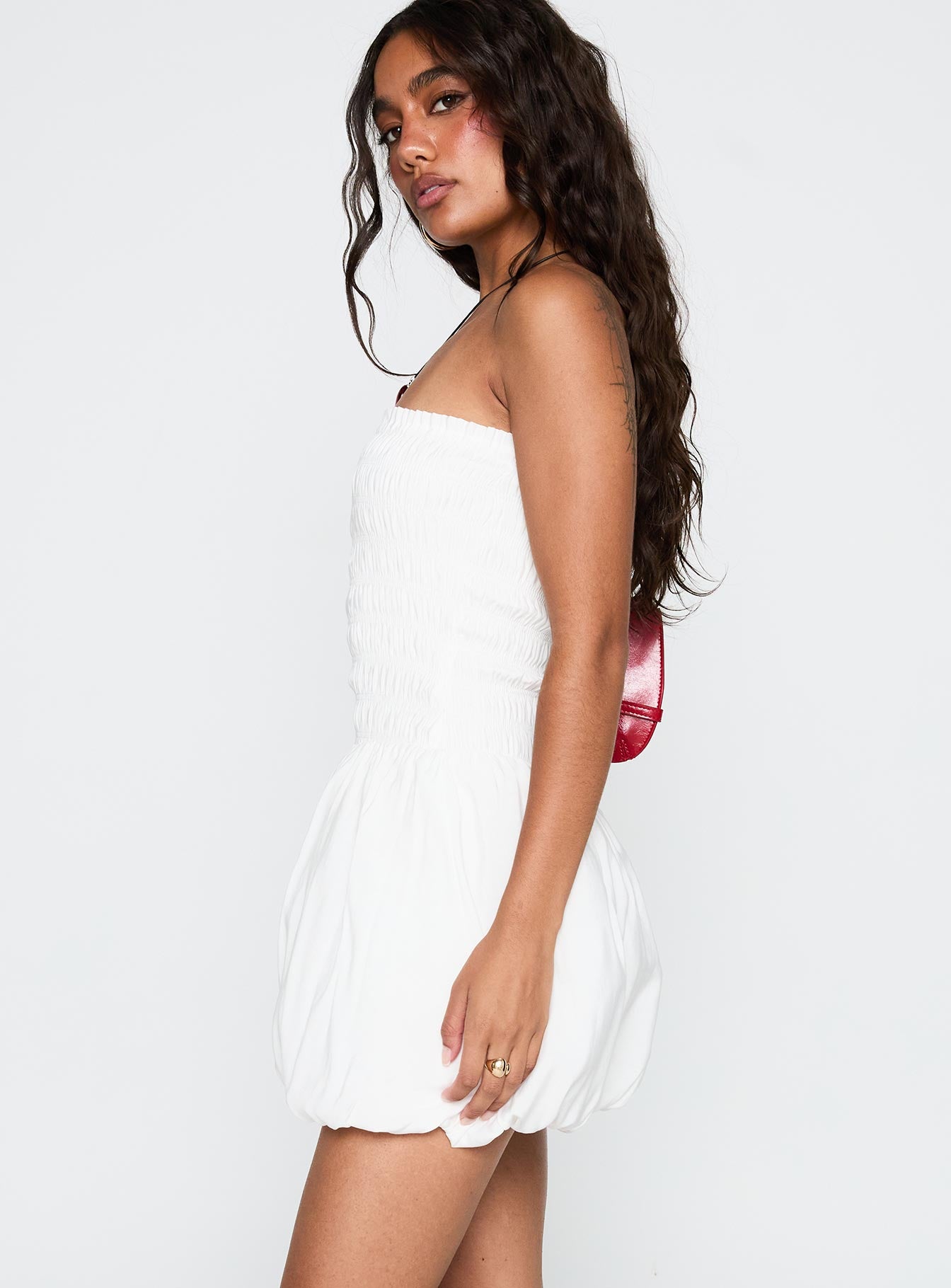 Anemone Bubble Hem Mini Dress White - Image 4