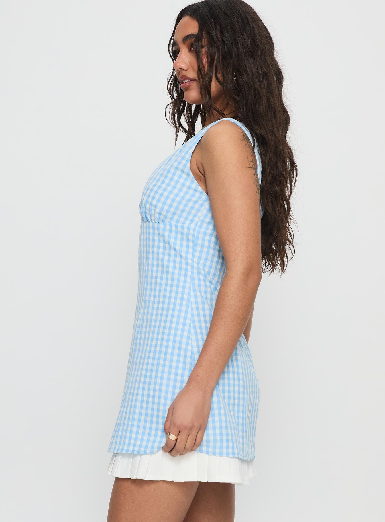 Evielle Underskirt Mini Dress Blue Check - Image 3