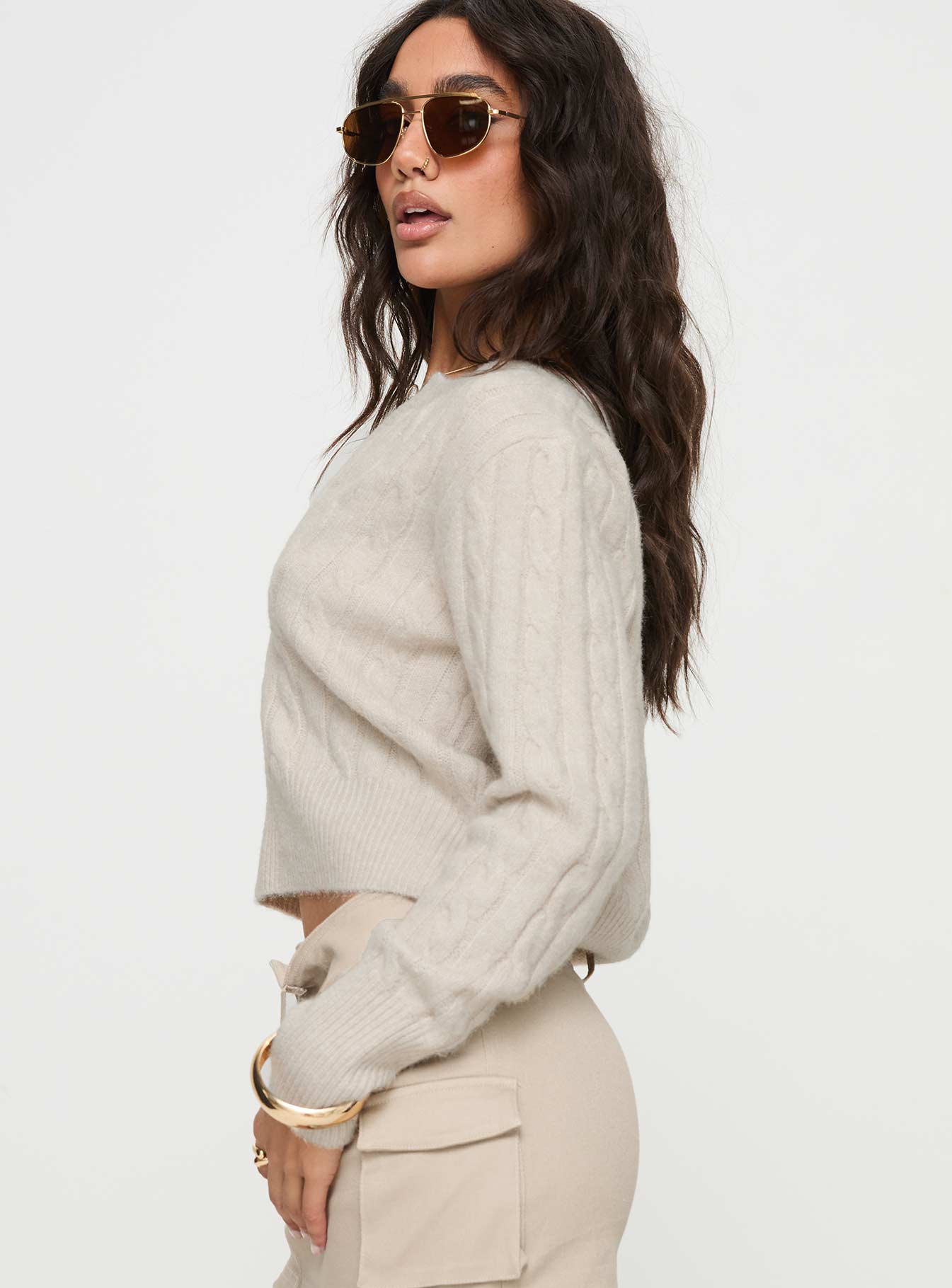 Nicolie Cable Knit Sweater Beige - Image 4