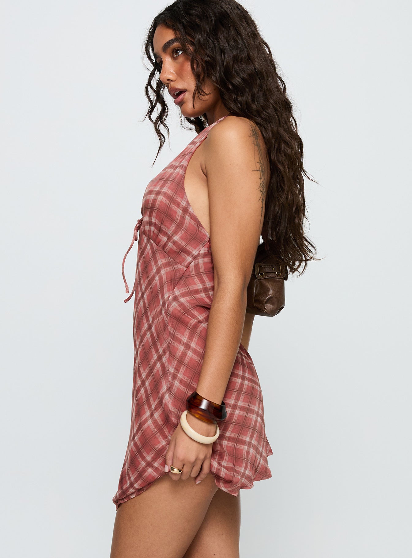 Laraline Halter Mini Dress Red Check - Image 4