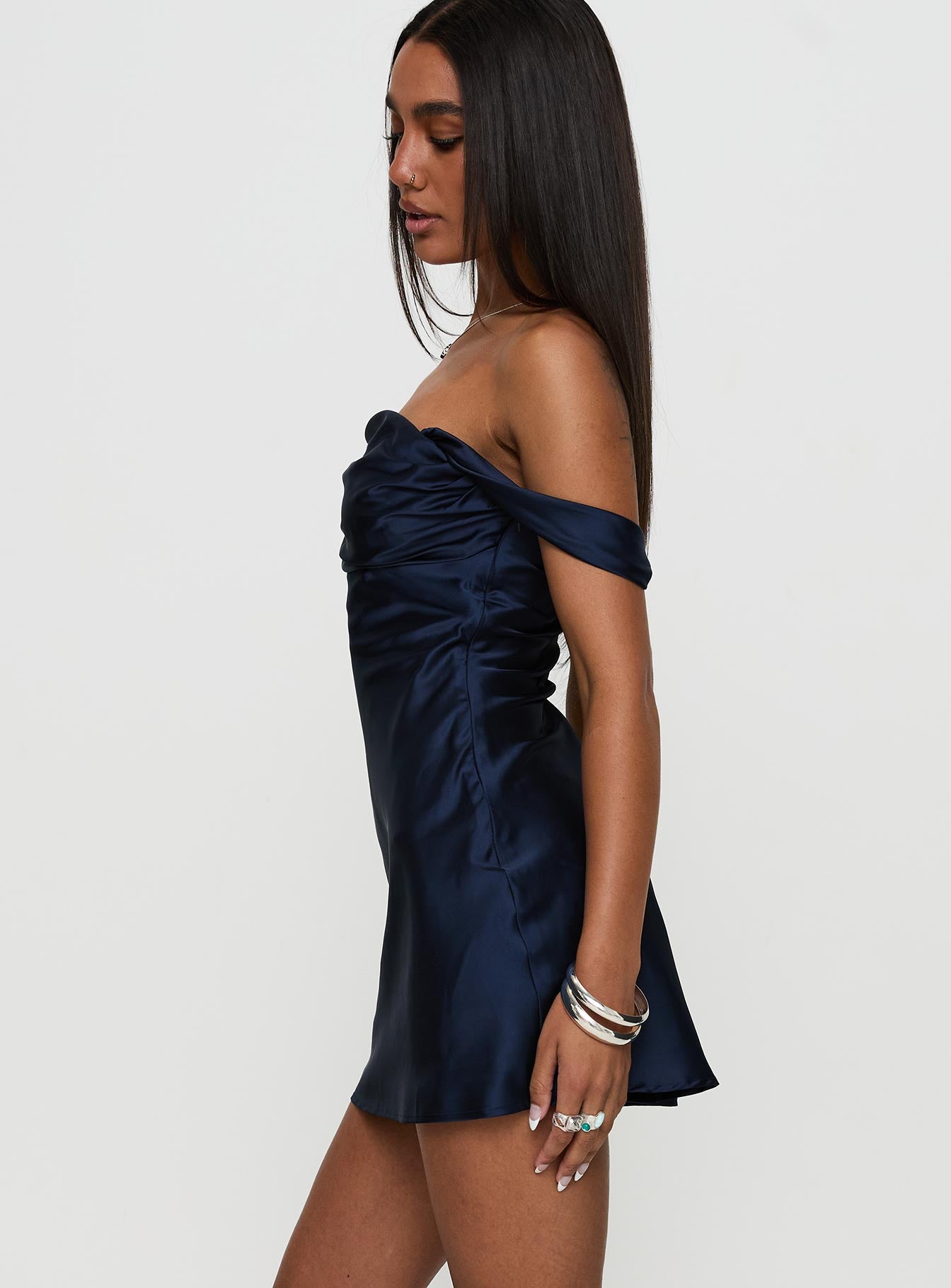 Zabbarra Off The Shoulder Mini Dress Navy - Image 4