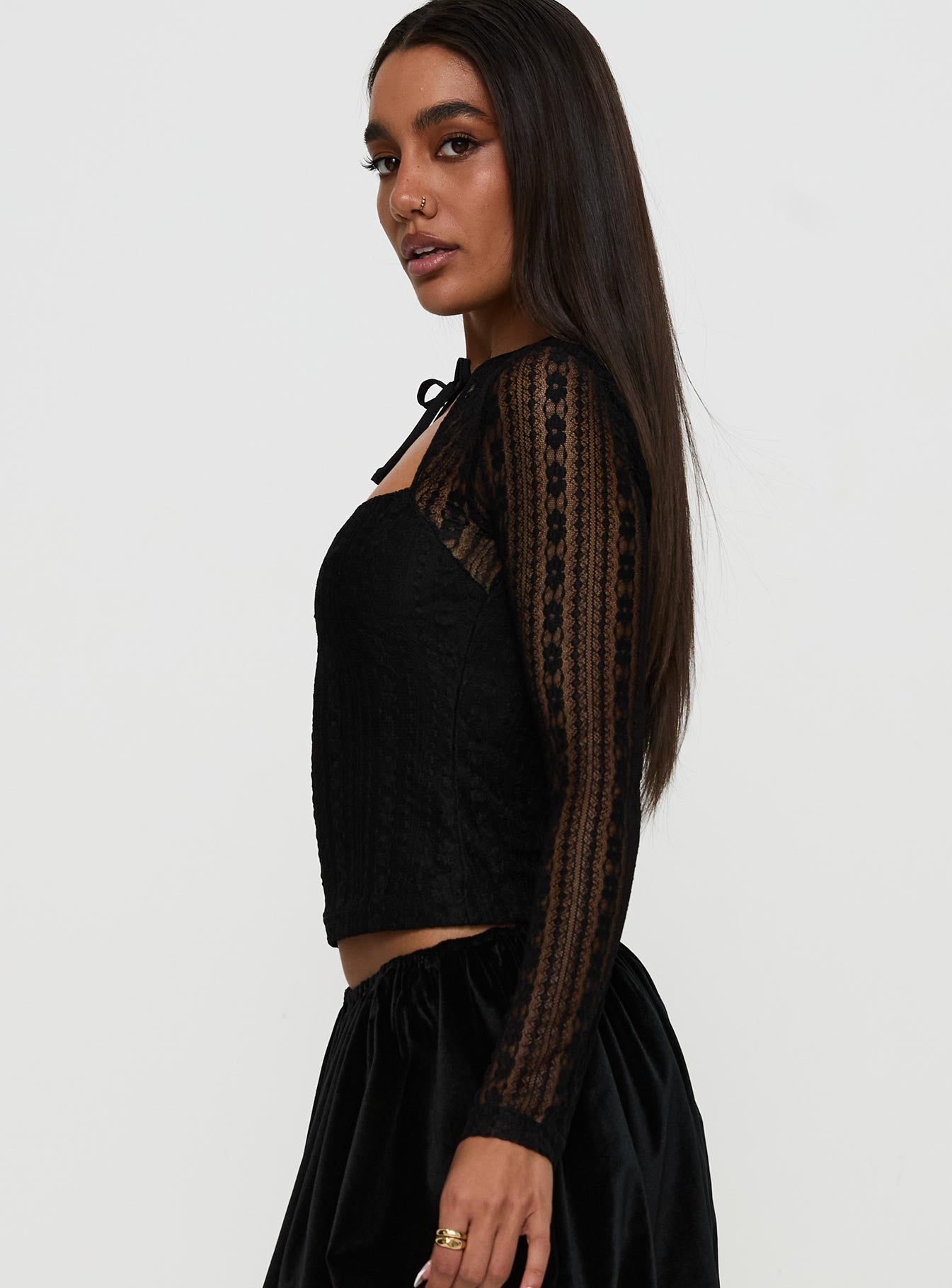 Worth My Time Tie Neck Cut Out Top Black - Image 4