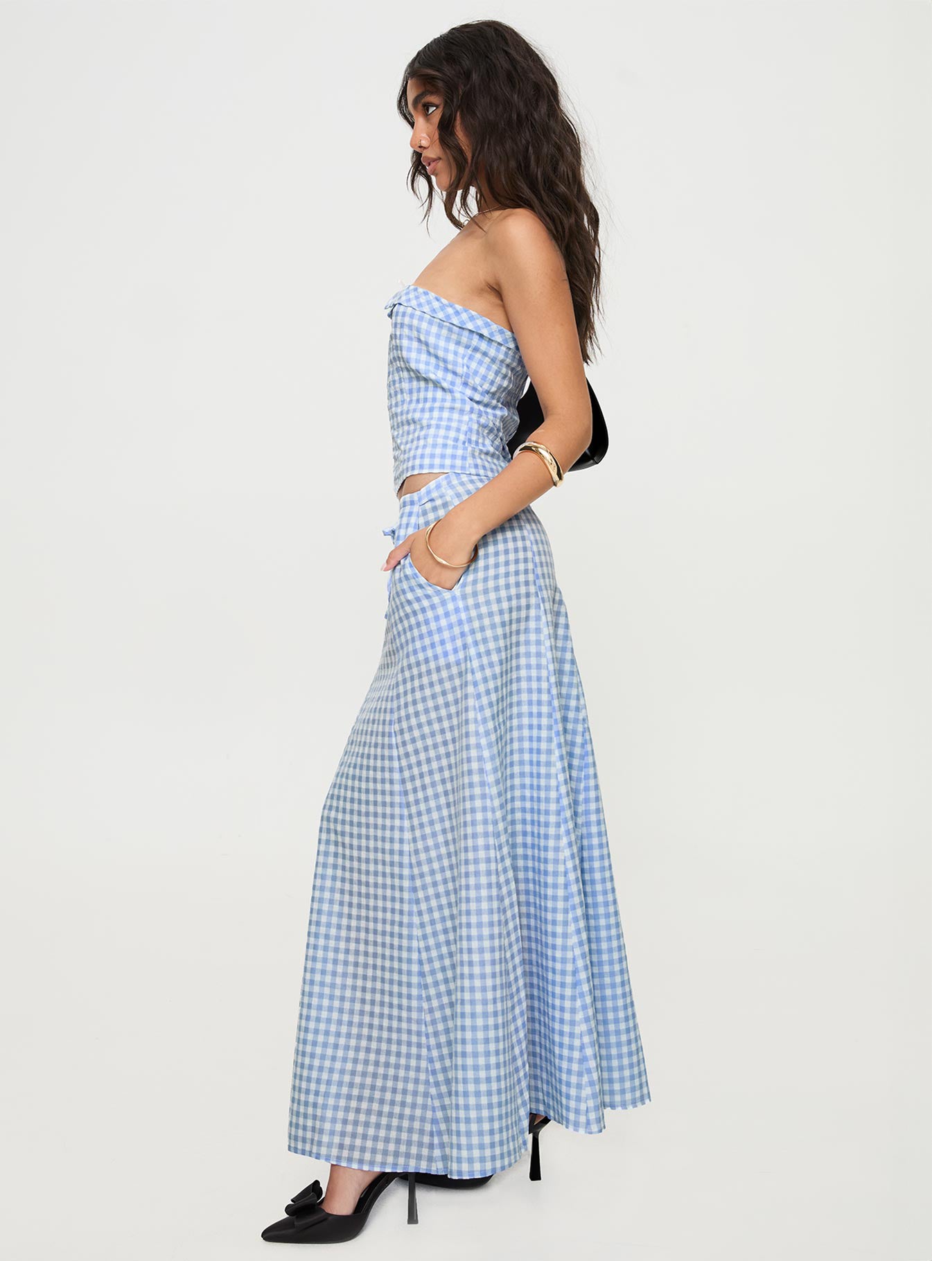 Carmino Maxi Skirt Blue Check - Image 4