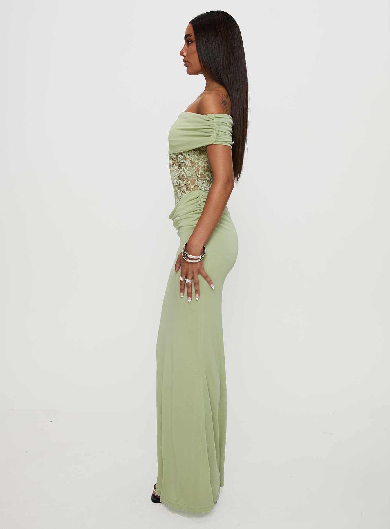 Gwendolen Off The Shoulder Maxi Dress Green - Image 4