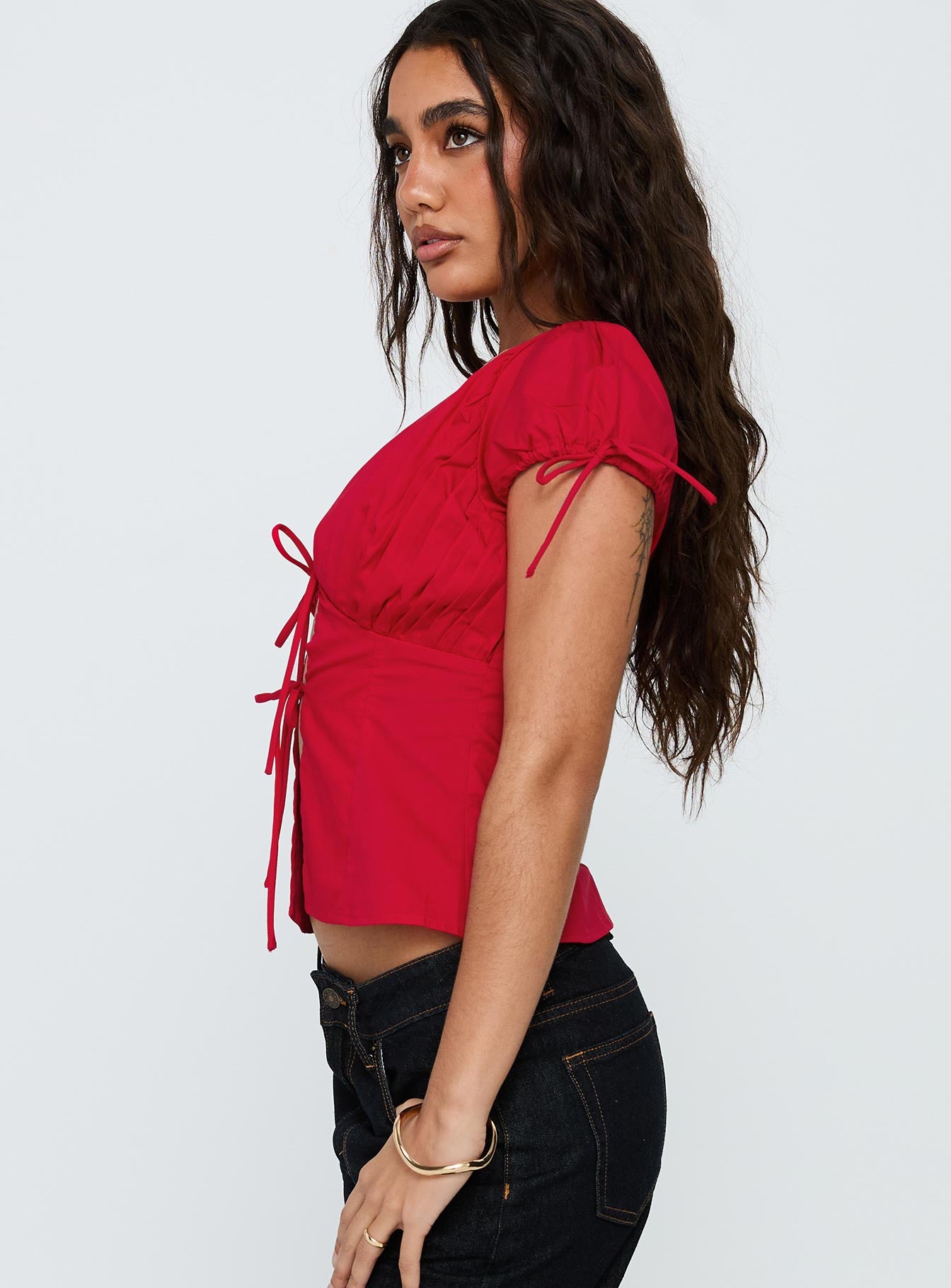 Incomparable Pleated Bust Top Red - Image 4