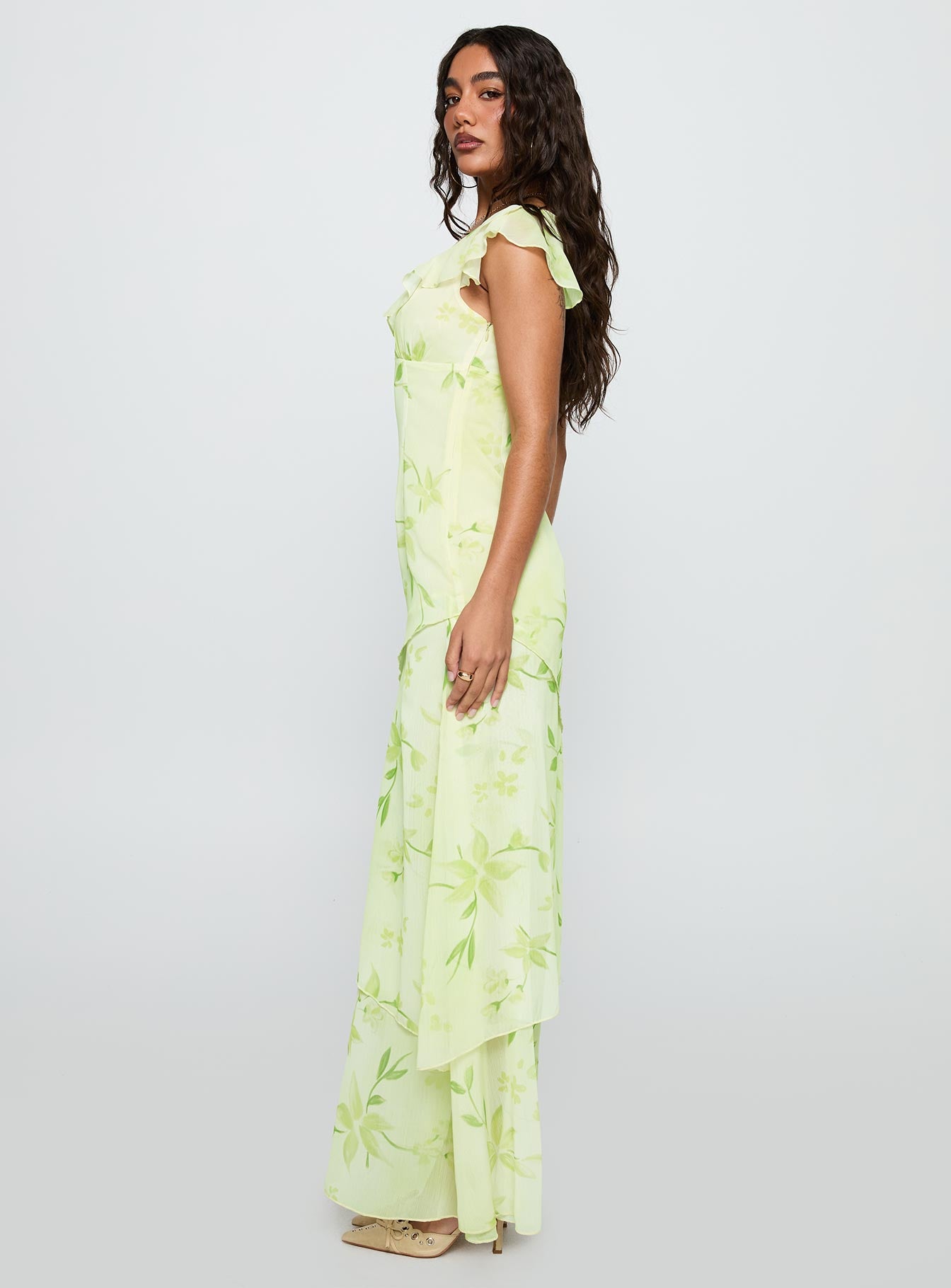 Been Away Frill Maxi Dress Green Multi - Image 4
