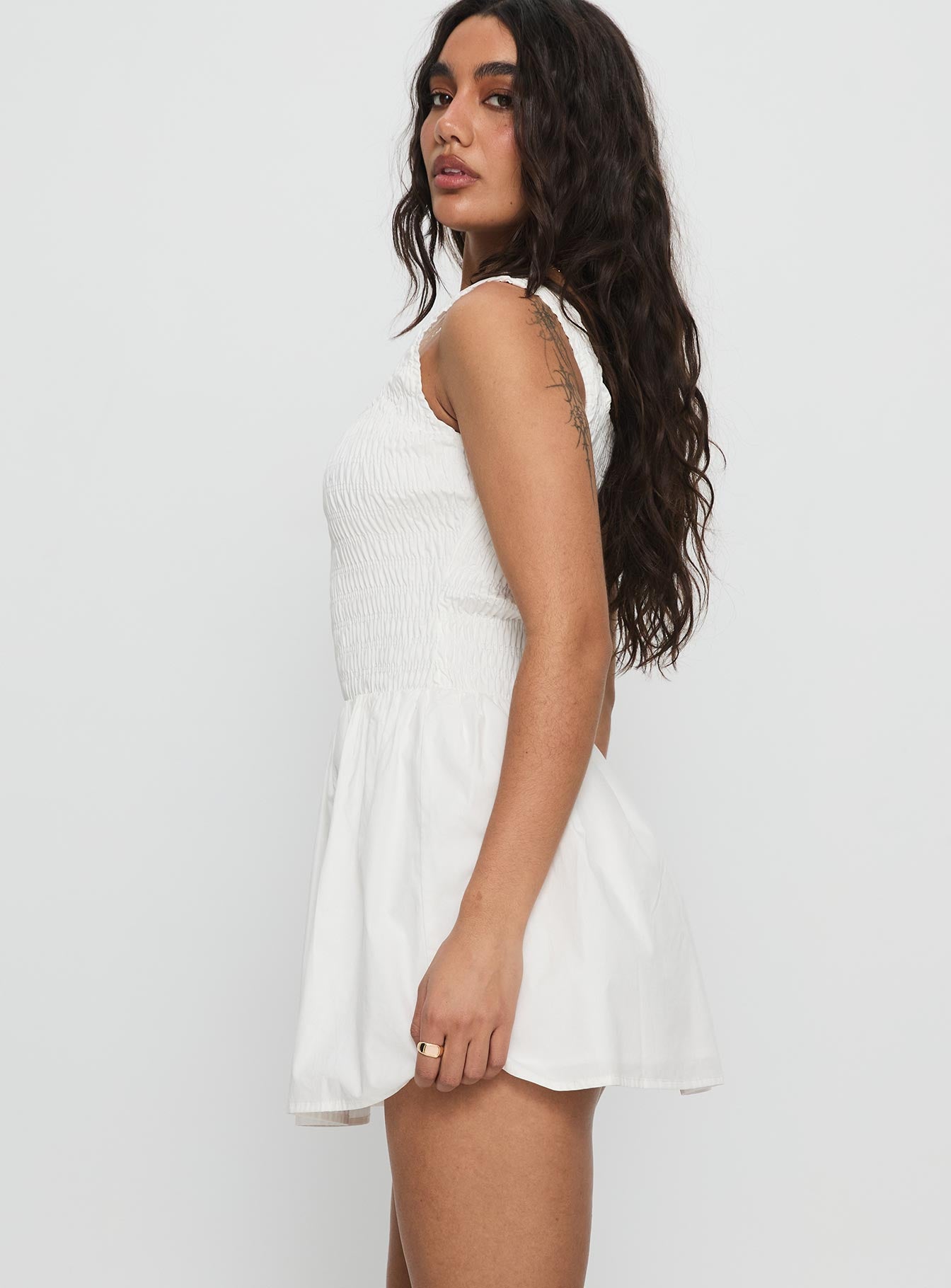 Aurelise Shirred Mini Dress White - Image 4