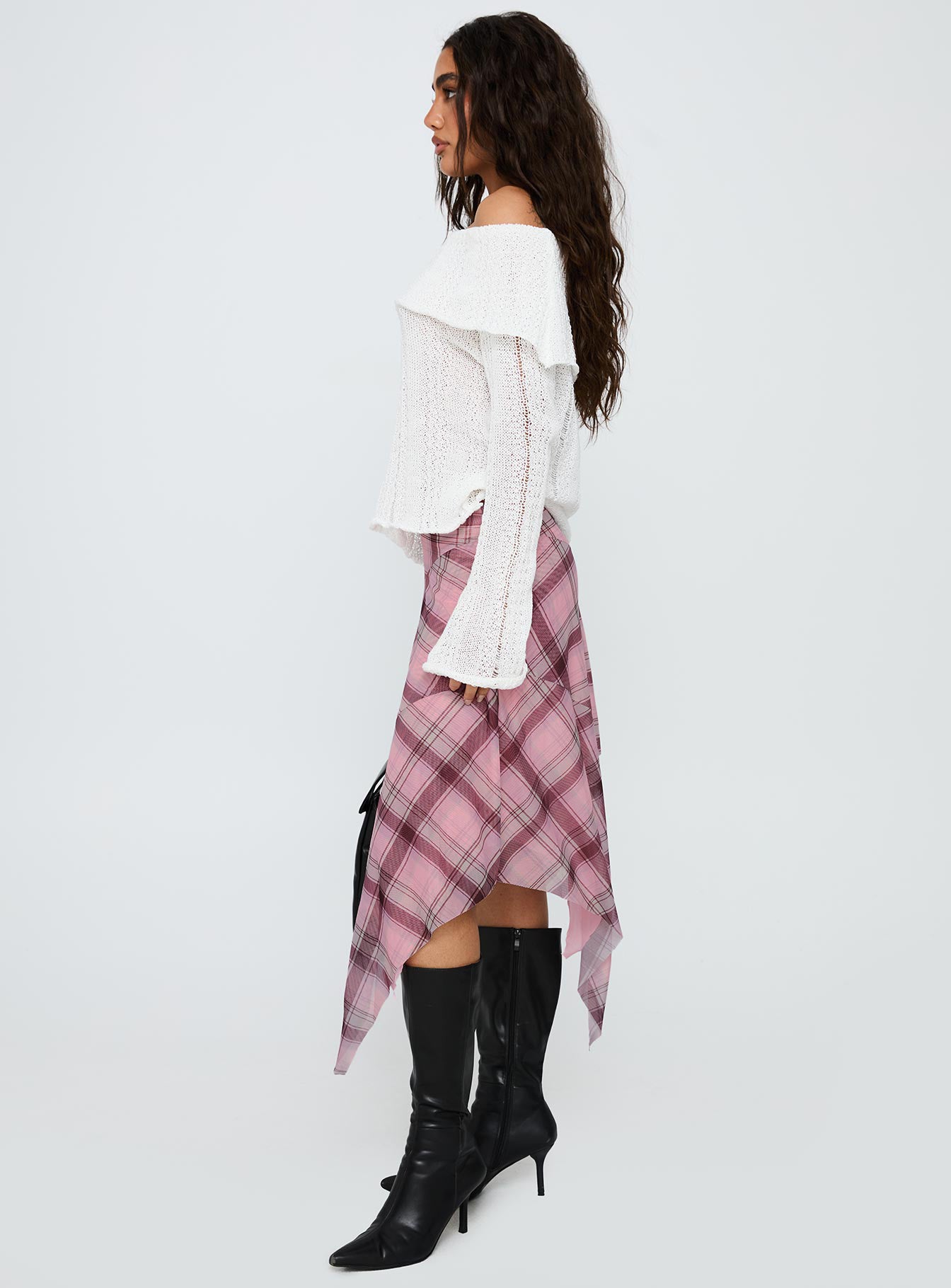 Anali Asymmetrical Midi Skirt Pink / Multi Check - Image 4