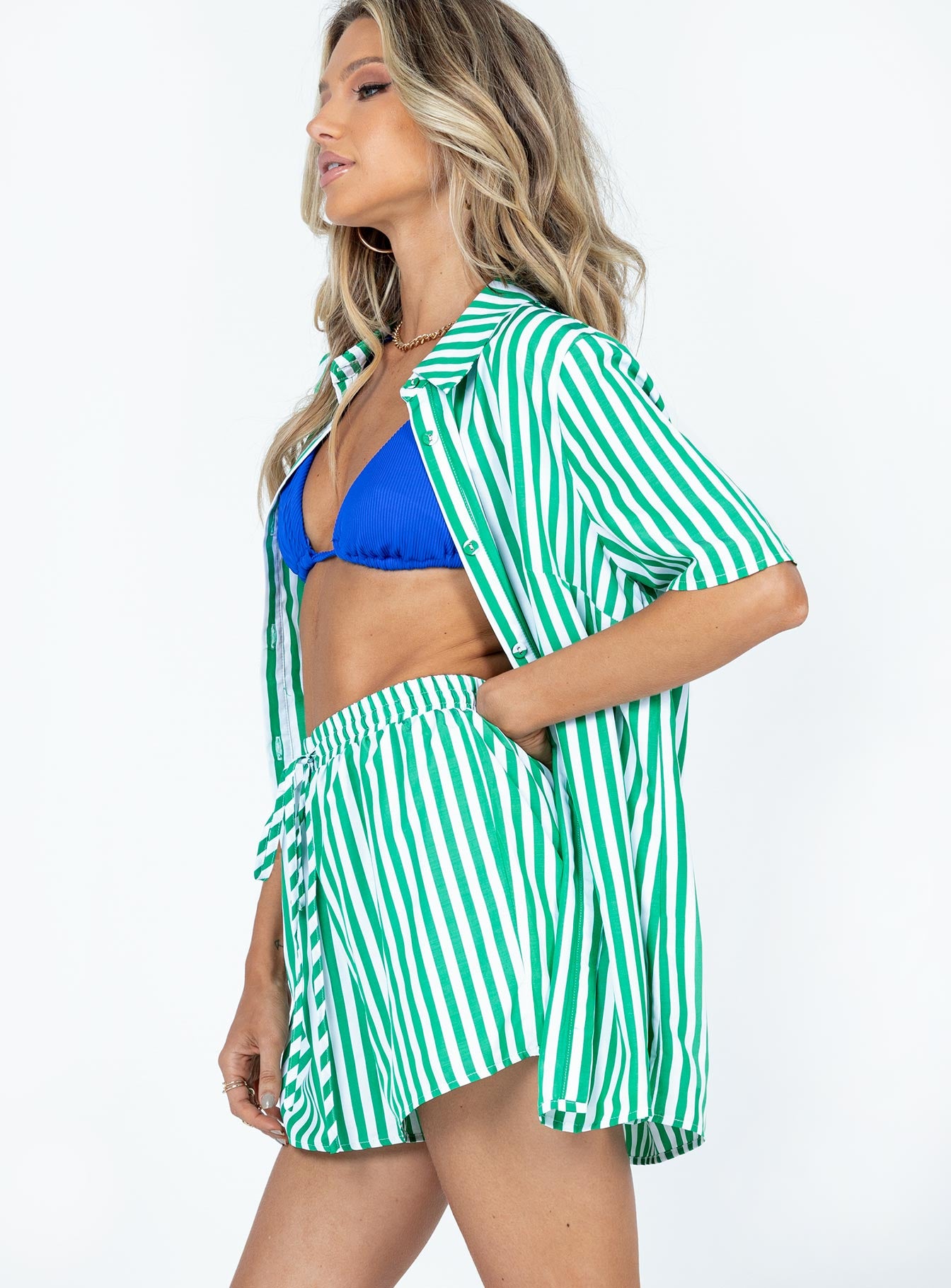 Chloe Short Sleeve Set Green Stripe - Image 4