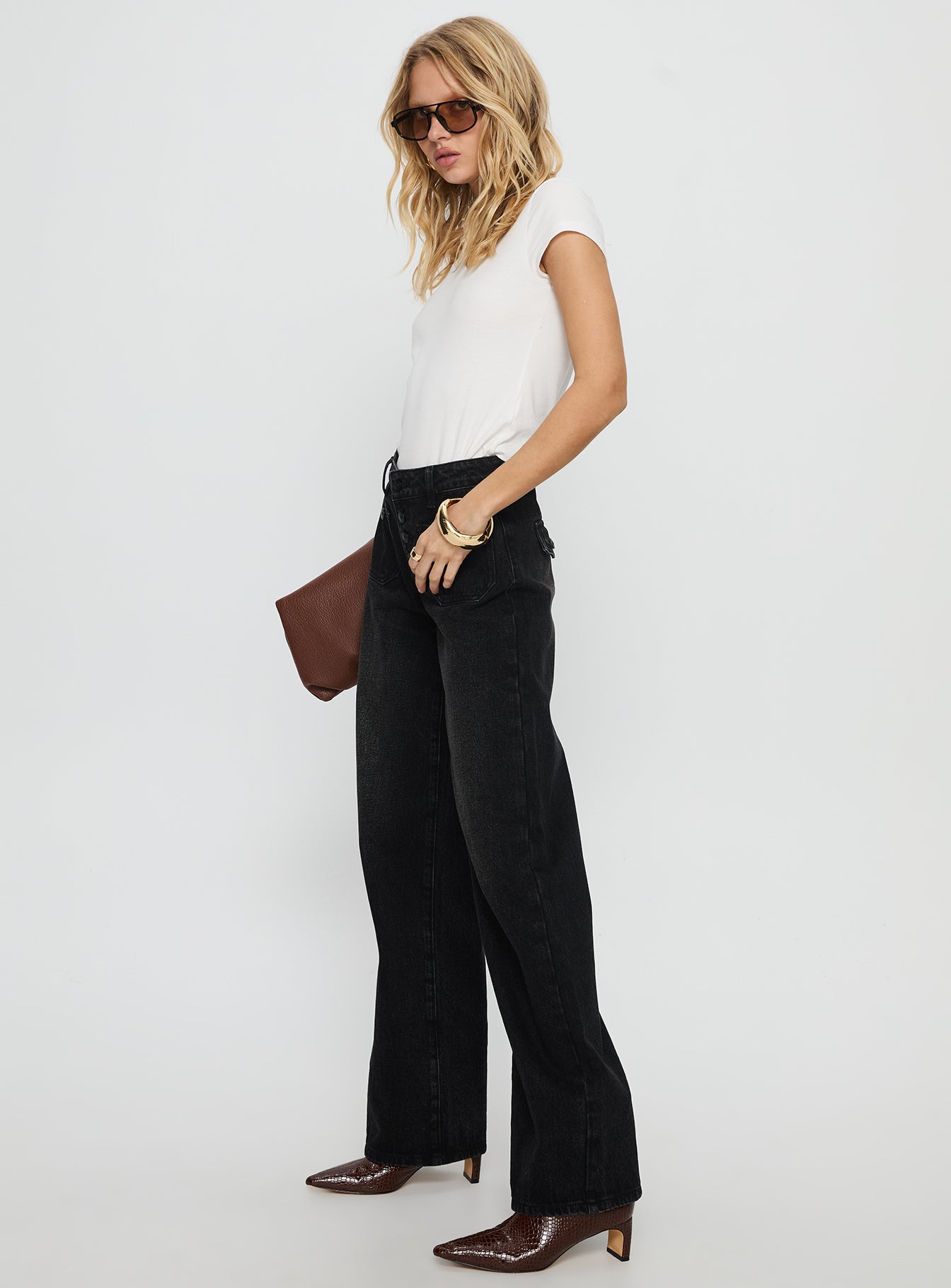 Carianne Low Rise Wide Leg Jeans Washed Black - Image 4