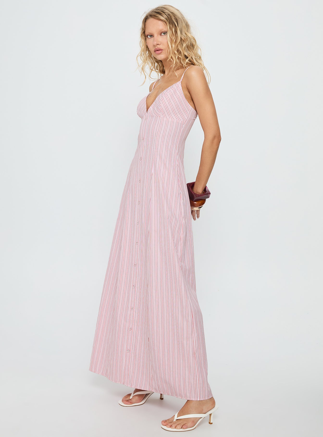 Samiyah Button Down Maxi Dress Red Stripe - Image 3
