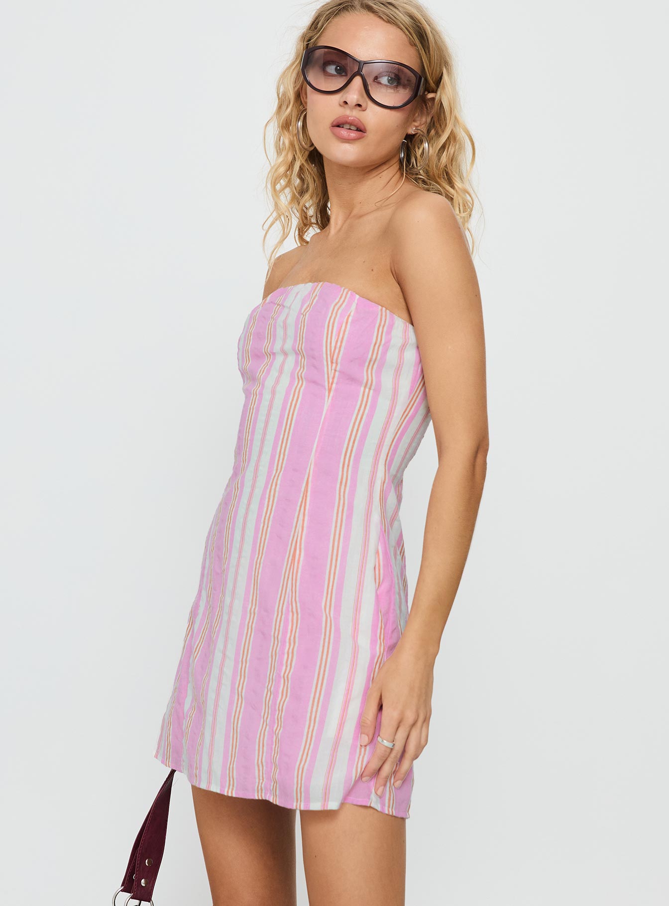 Faris Strapless Mini Dress Pink Stripe - Image 4