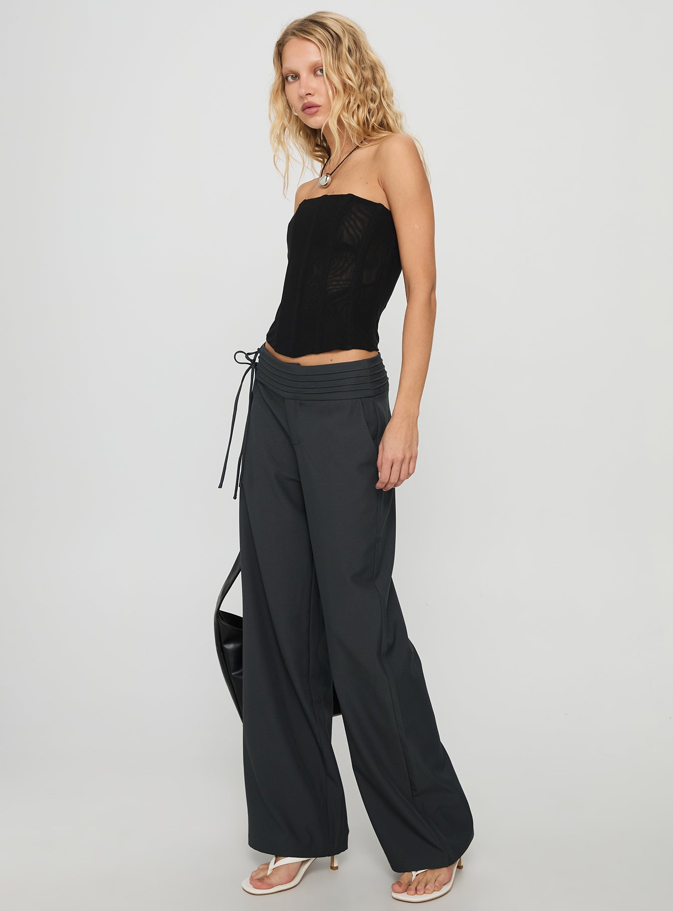 Good Riddance Pleat Tie Slouch Pants Charcoal - Image 4