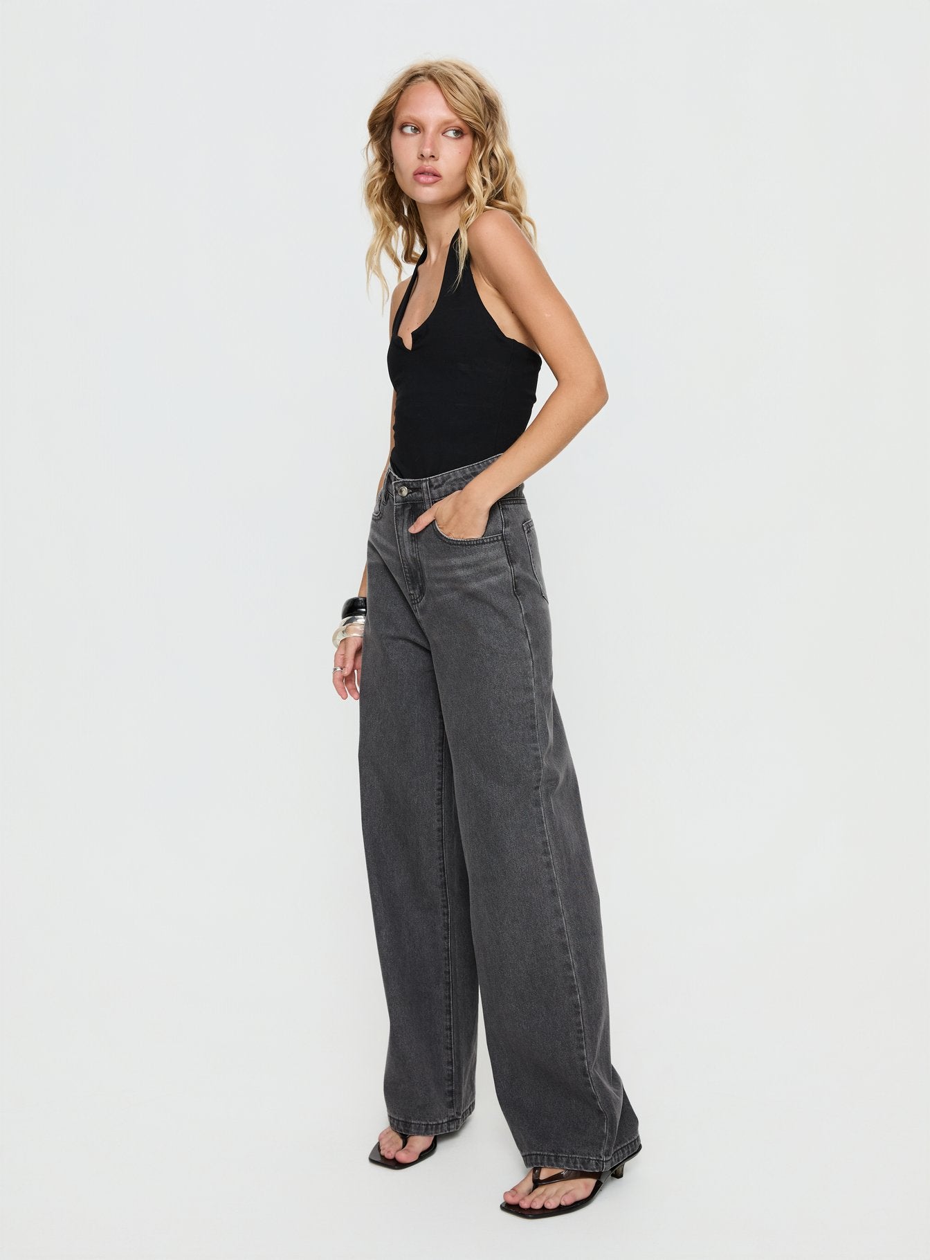 Nicolo High Rise Straight Leg Jeans Washed Grey - Image 3