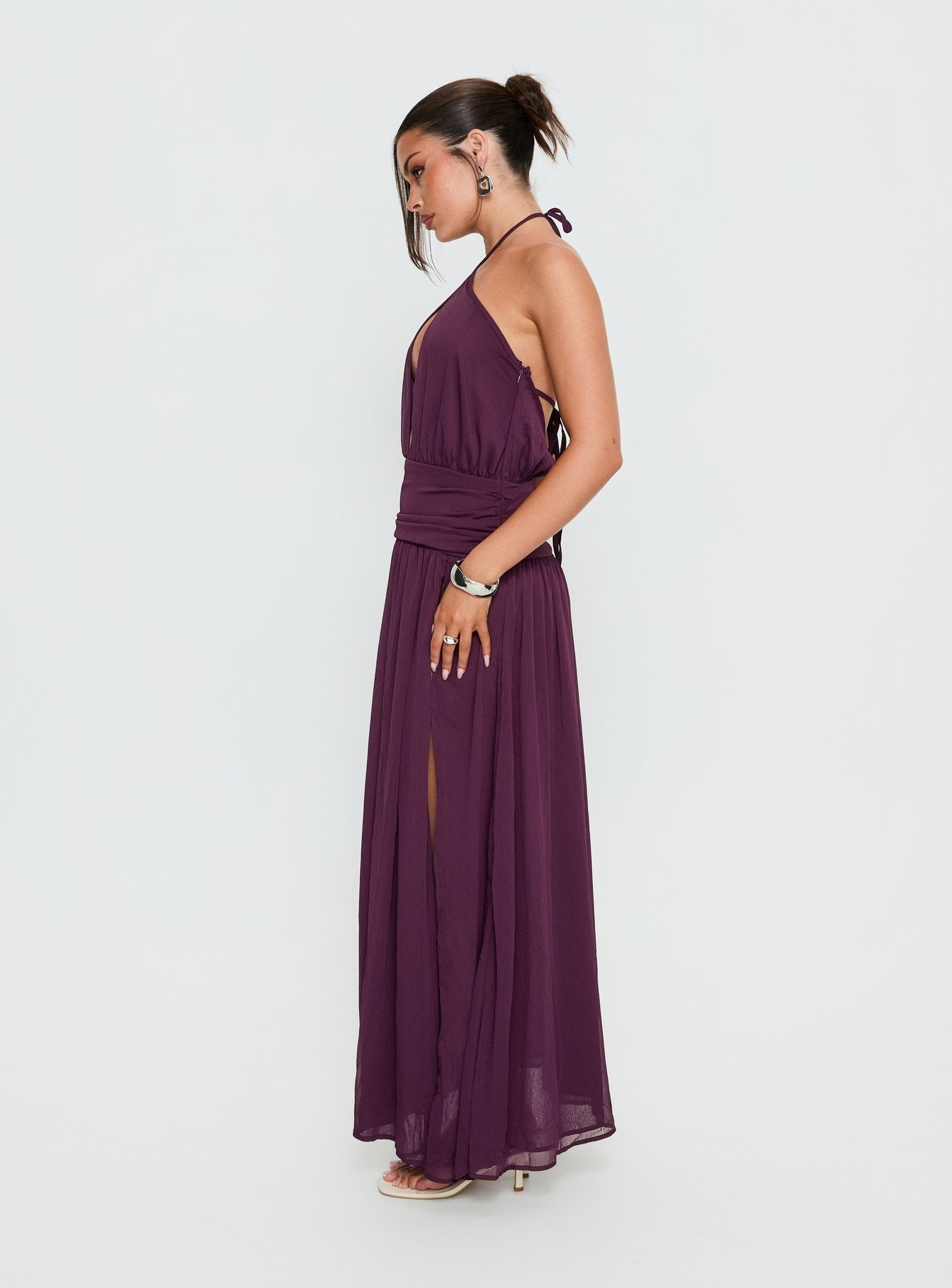 Catherina Blouson Halter Maxi Dress Deep Purple - Image 4