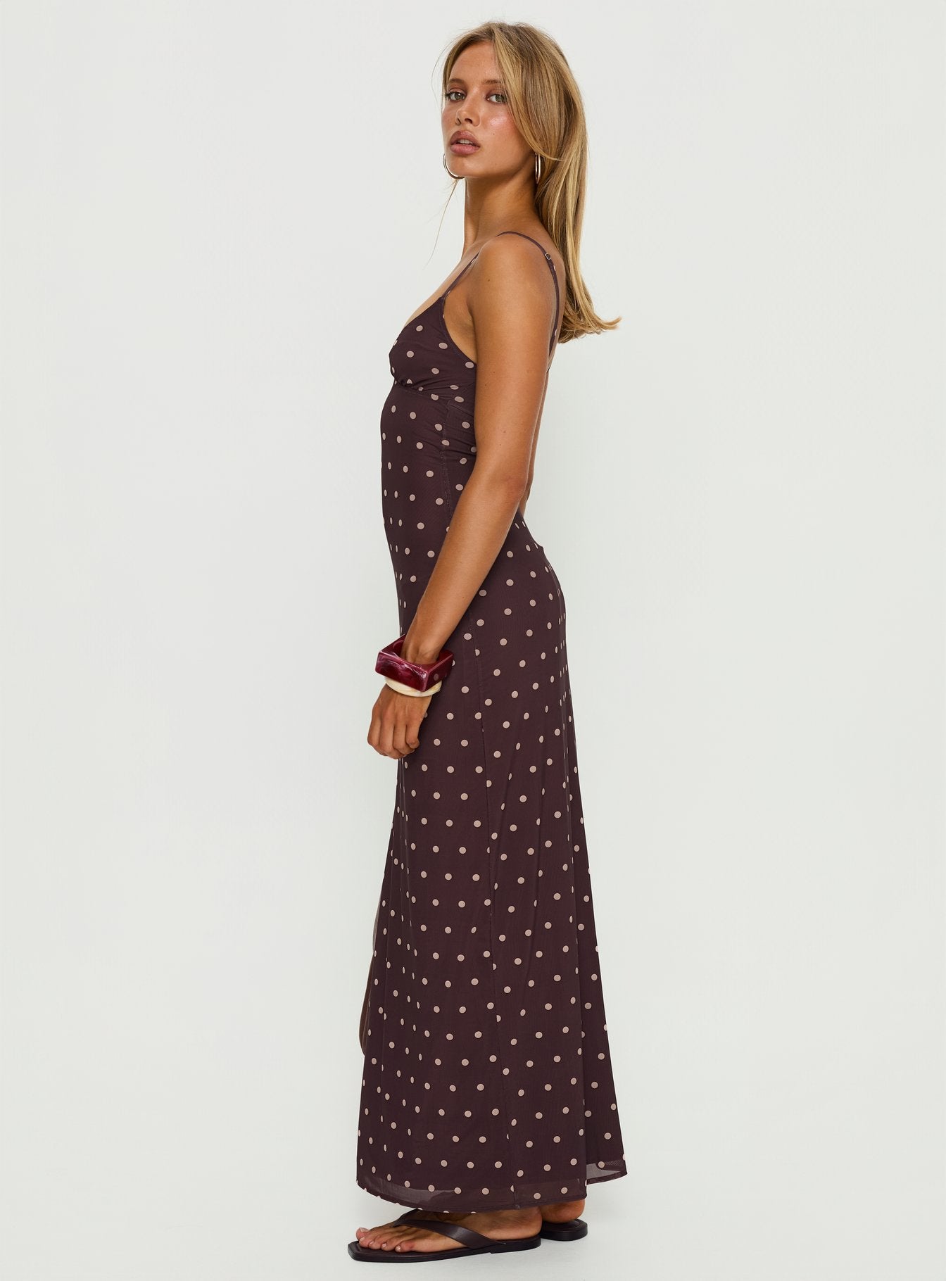 Glass Half Full Mesh Maxi Dress Plum / Pink Polka Dot - Image 4