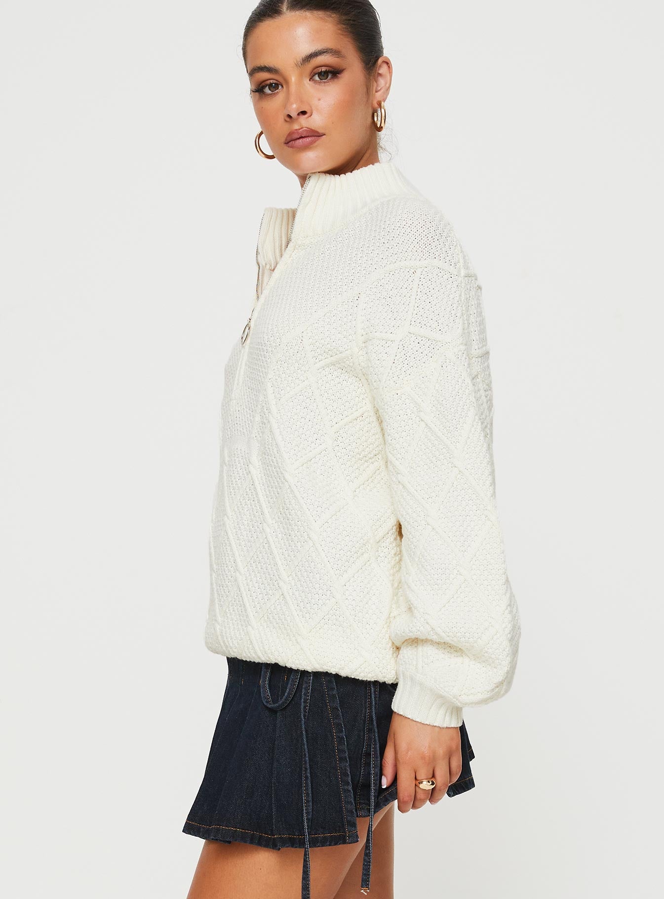 Chana Quarter Zip Knit Sweater Cream - Image 4
