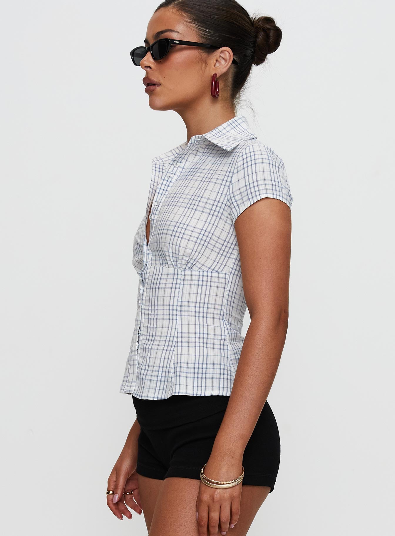 Cottesloe Blouse Top Blue Check - Image 4