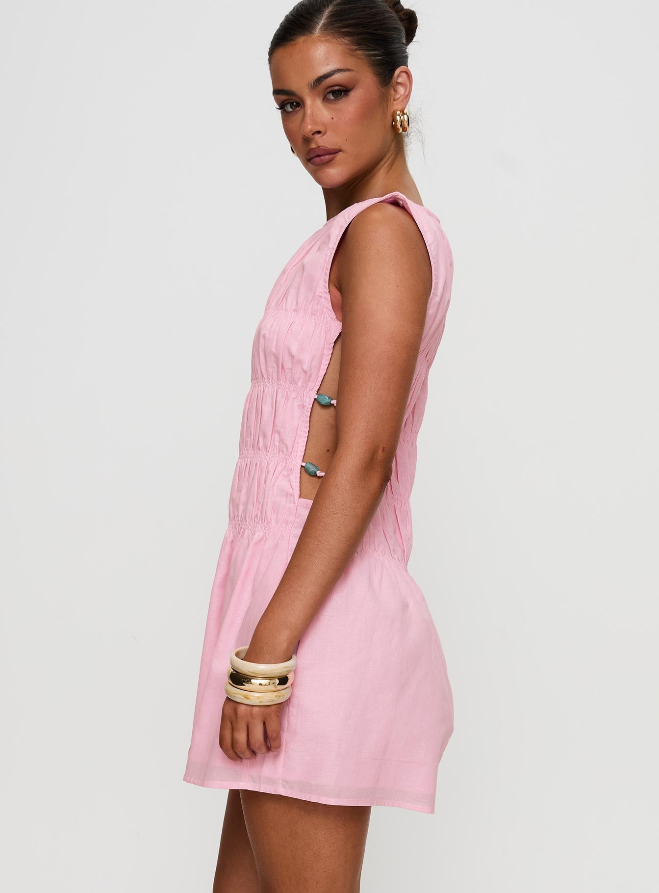 Evony Shirred Mini Dress Pink - Image 4
