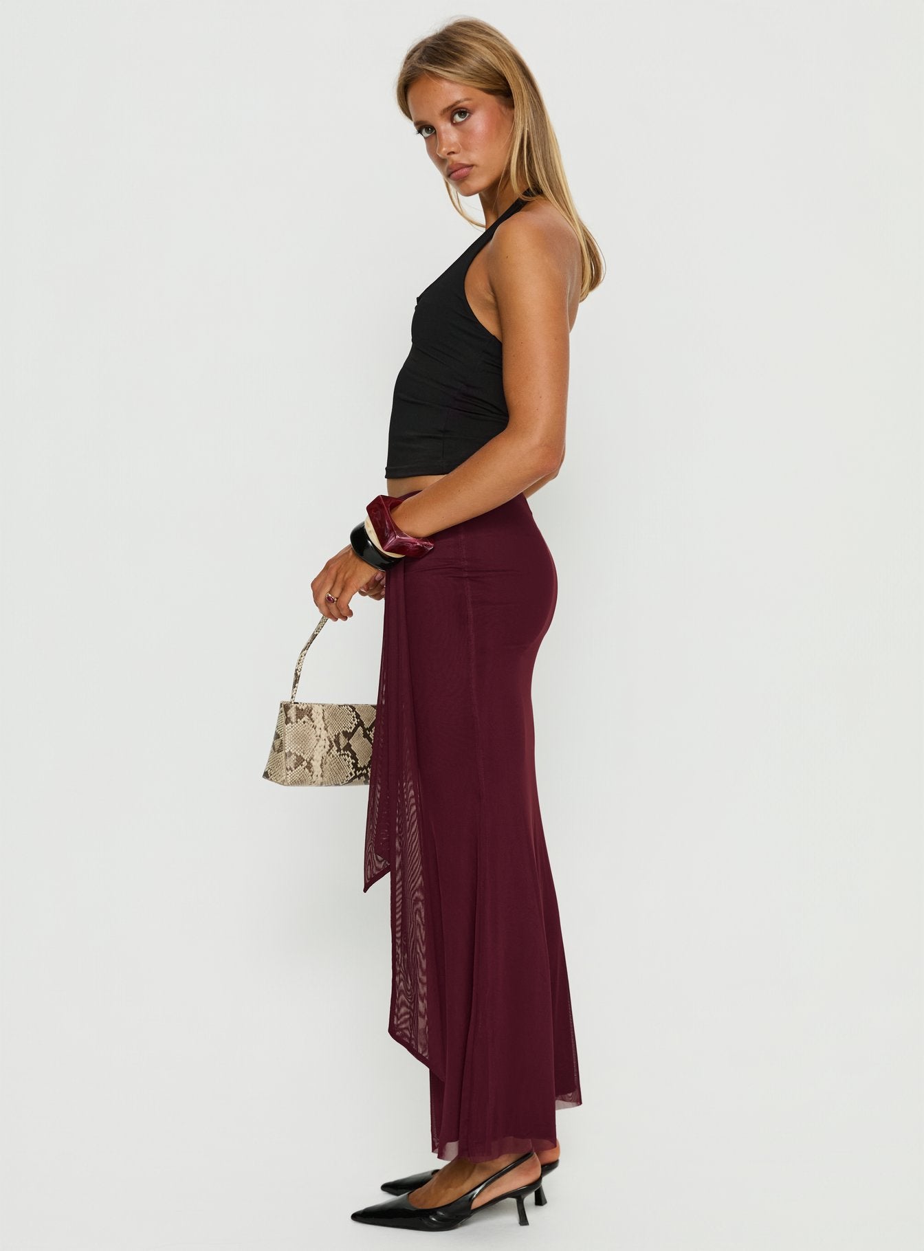 Caviar Tie Maxi Skirt Currant - Image 3
