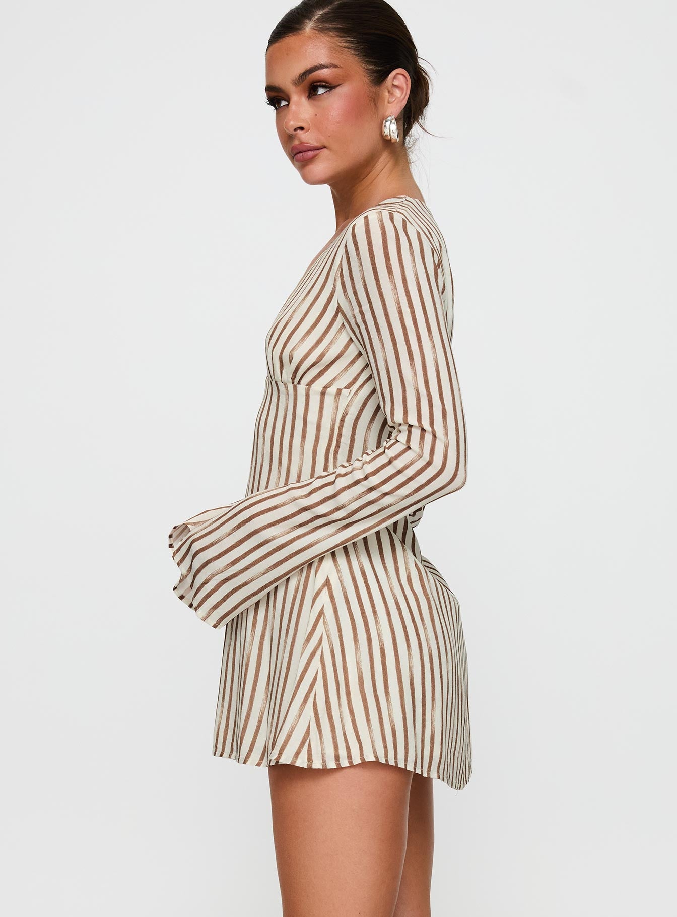 The Good Life Mini Dress Brown / White Stripe - Image 4
