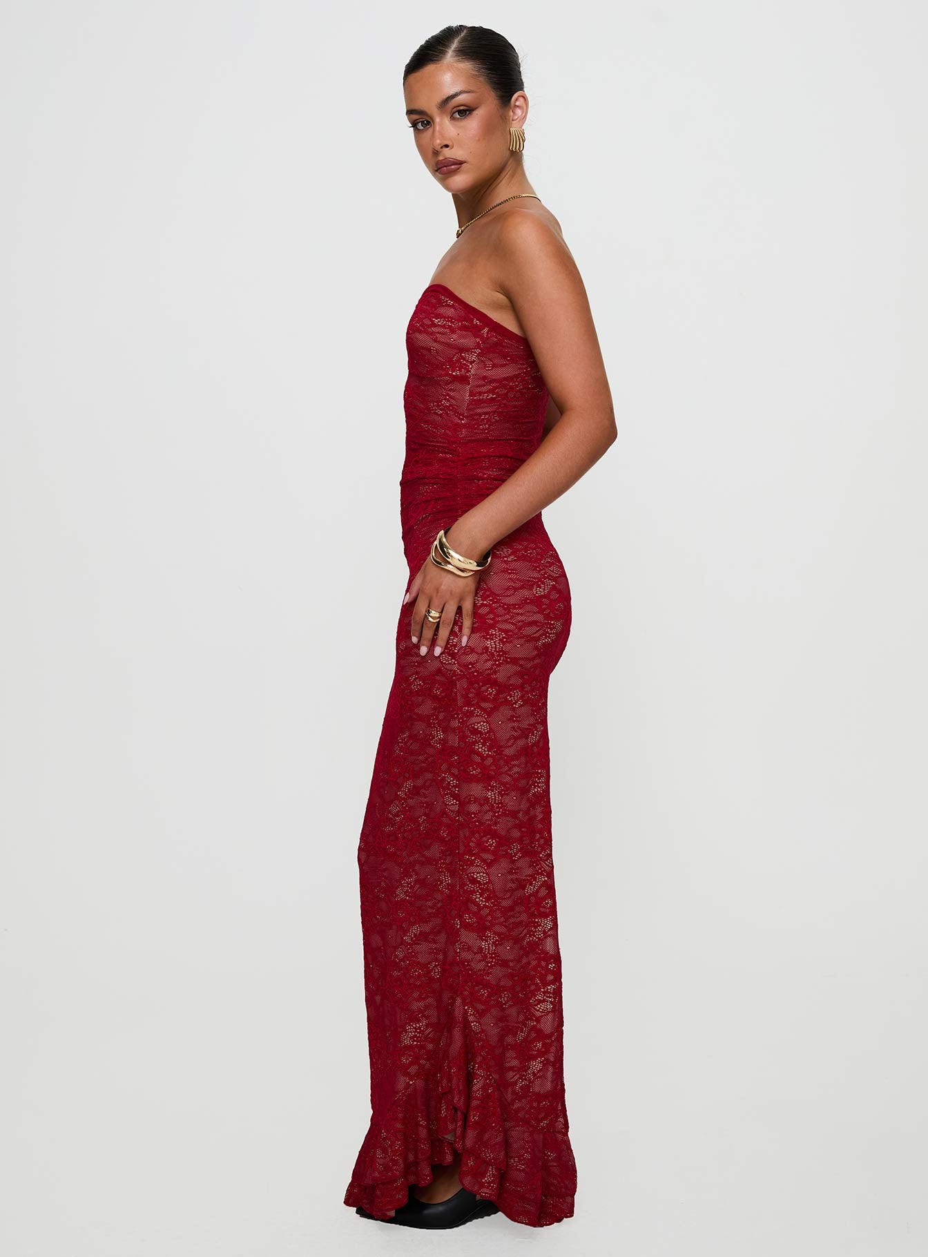 Hailees Lace Strapless Maxi Dress Red - Image 4