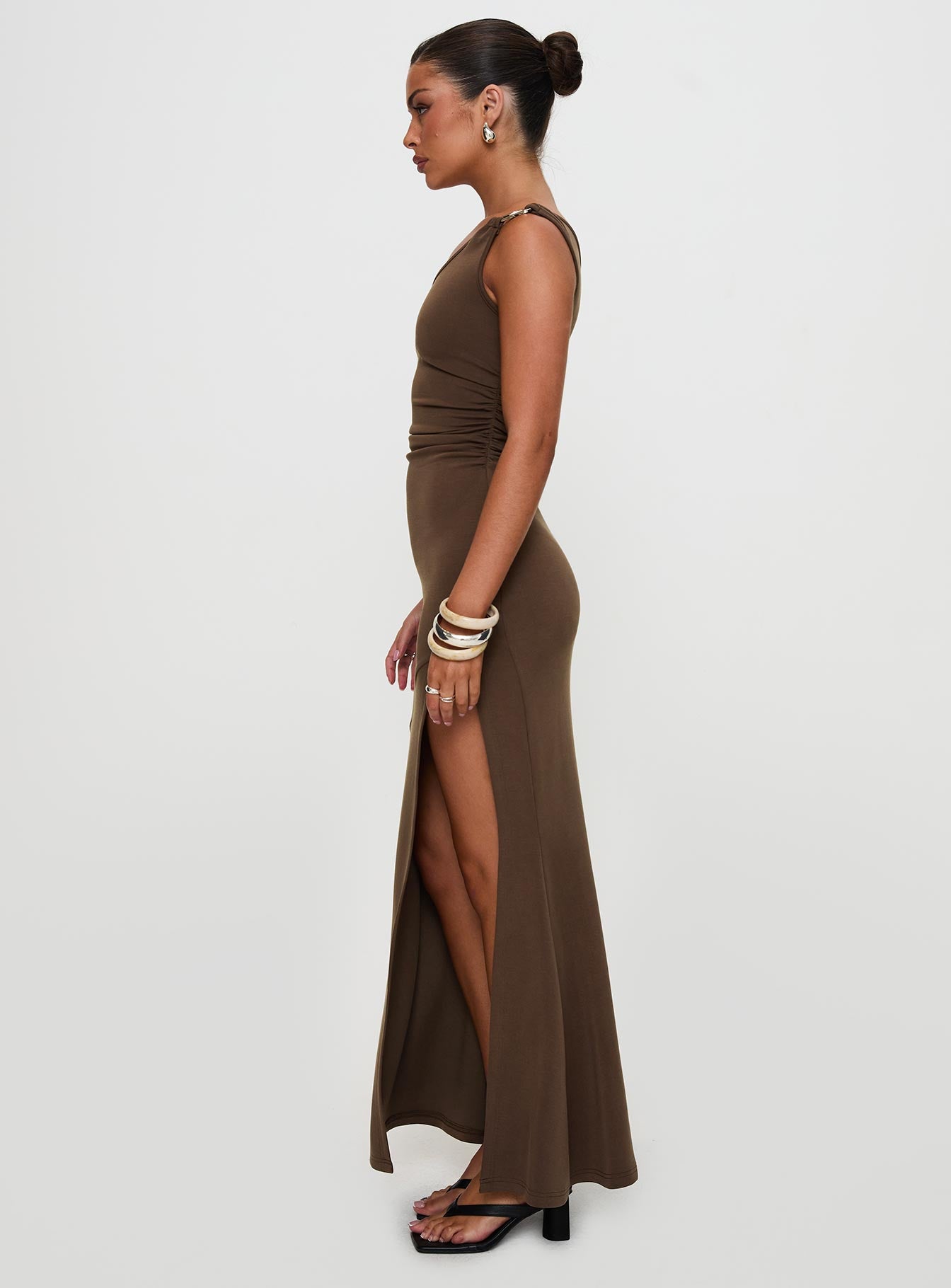 Rios One Shoulder Maxi Dress Brown - Image 7