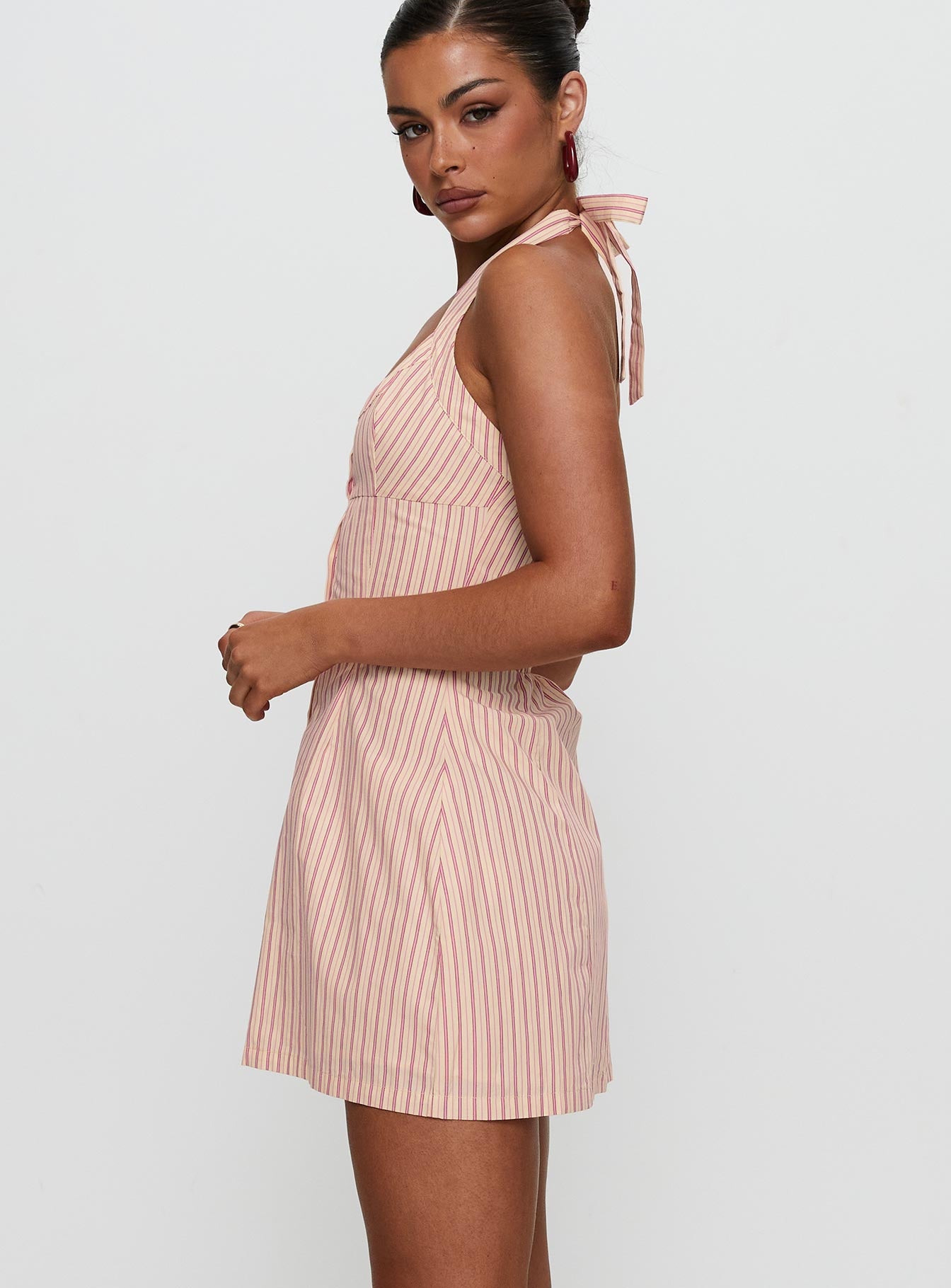 Mallorie Halter Mini Dress Pink Stripe - Image 4