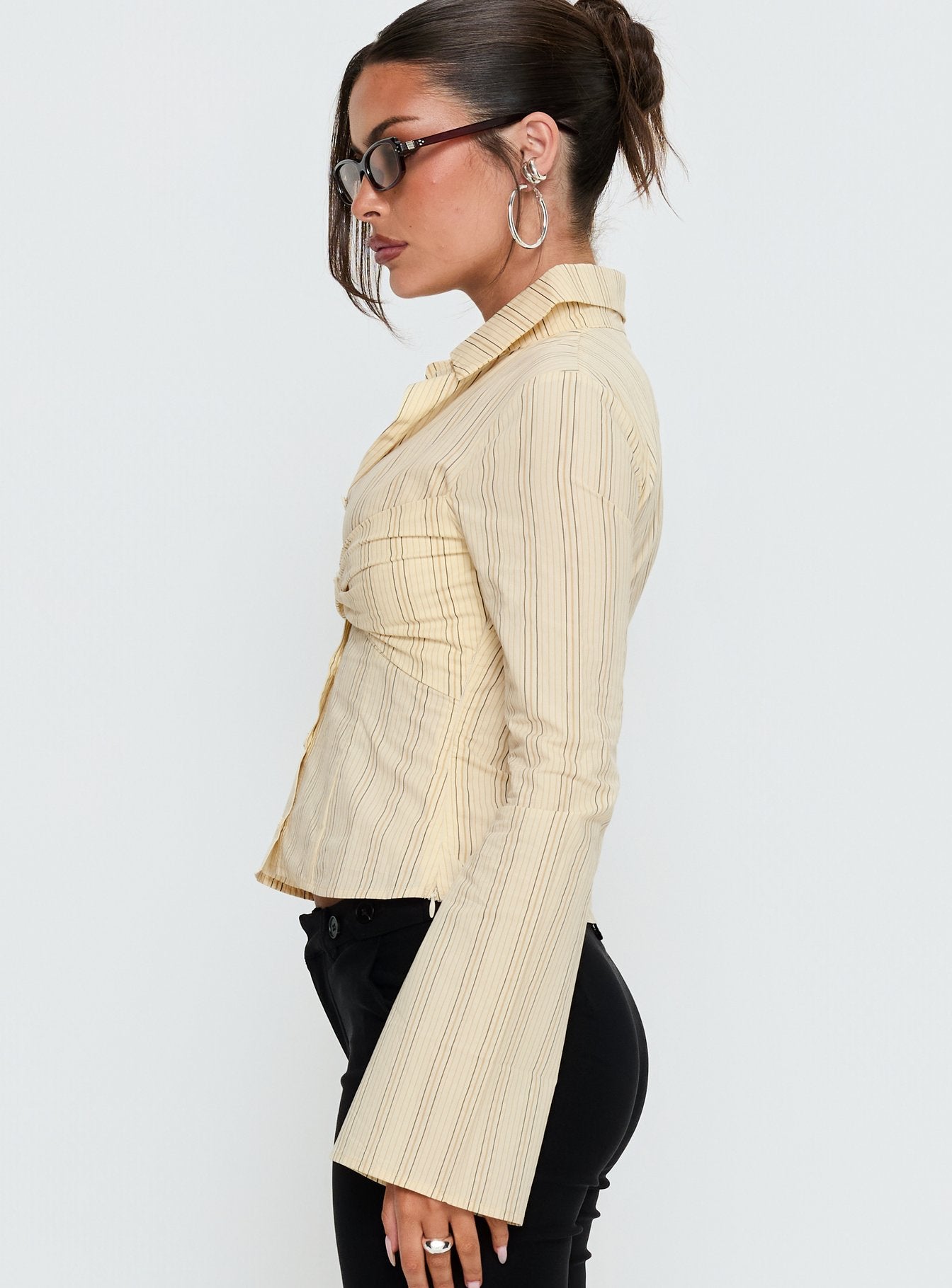 Wrenner Layered Long Sleeve Top Yellow Stripe - Image 4