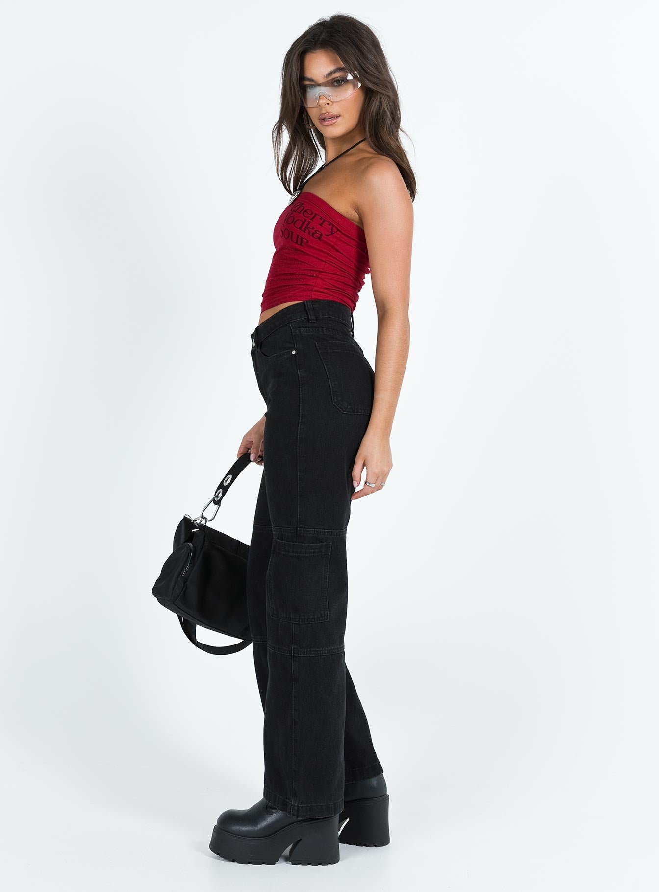 Thomson High Rise Wide Leg Cargo Jeans Black - Image 4