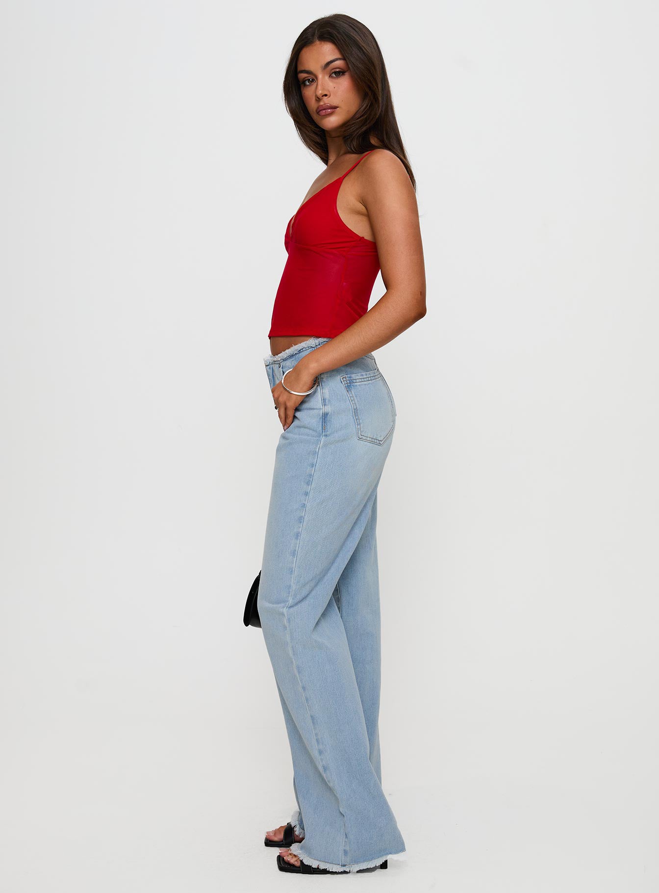 Hawke Frayed Mid Rise Straight Leg Jeans Mid Blue - Image 3