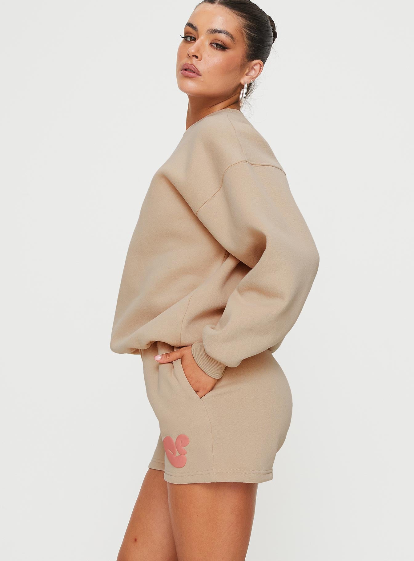 Princess Polly Sweat Short Bubble Text Sand/ Pink - Image 4