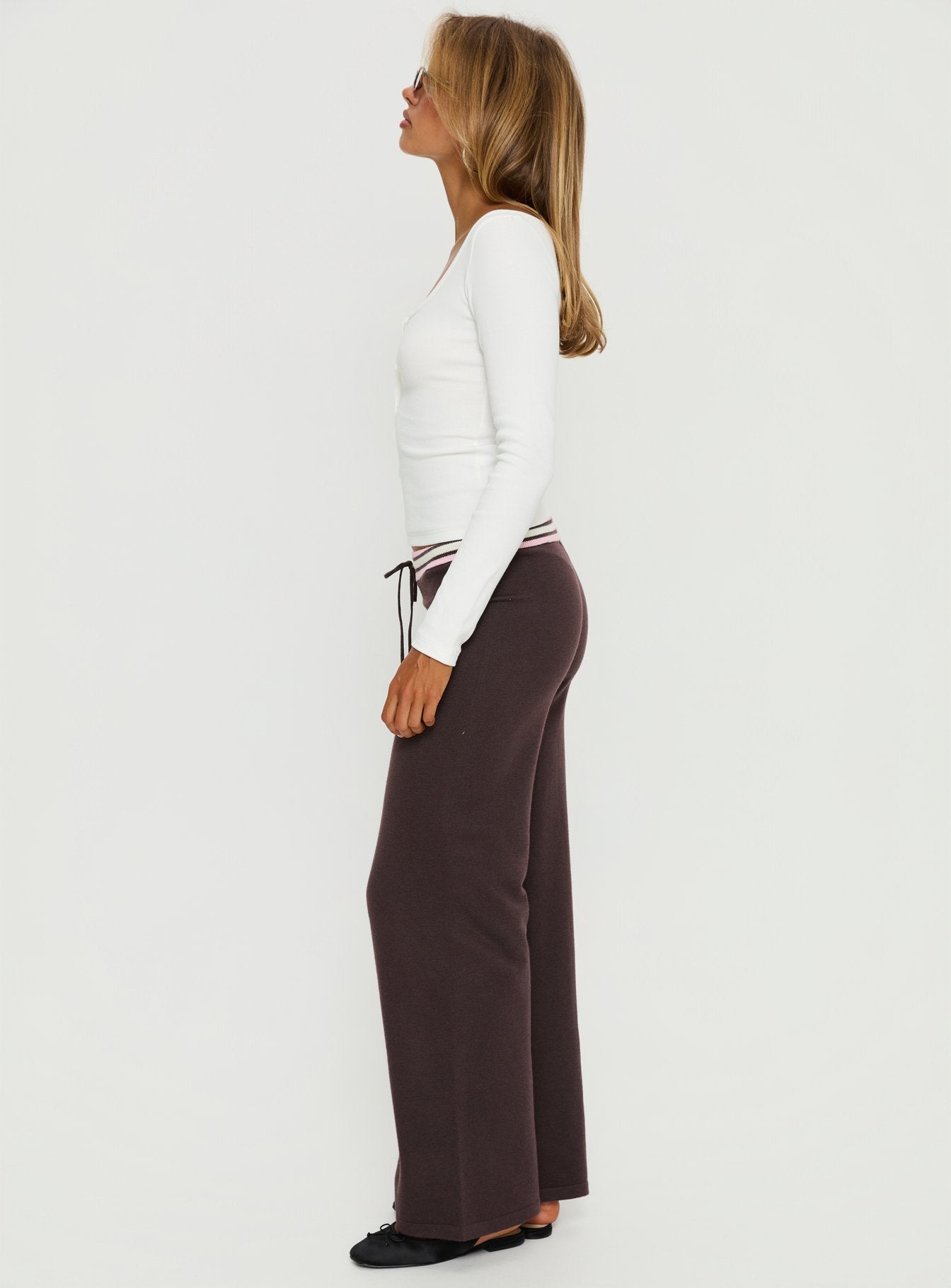 Felisha Low Waist Knit Pants Brown - Image 4