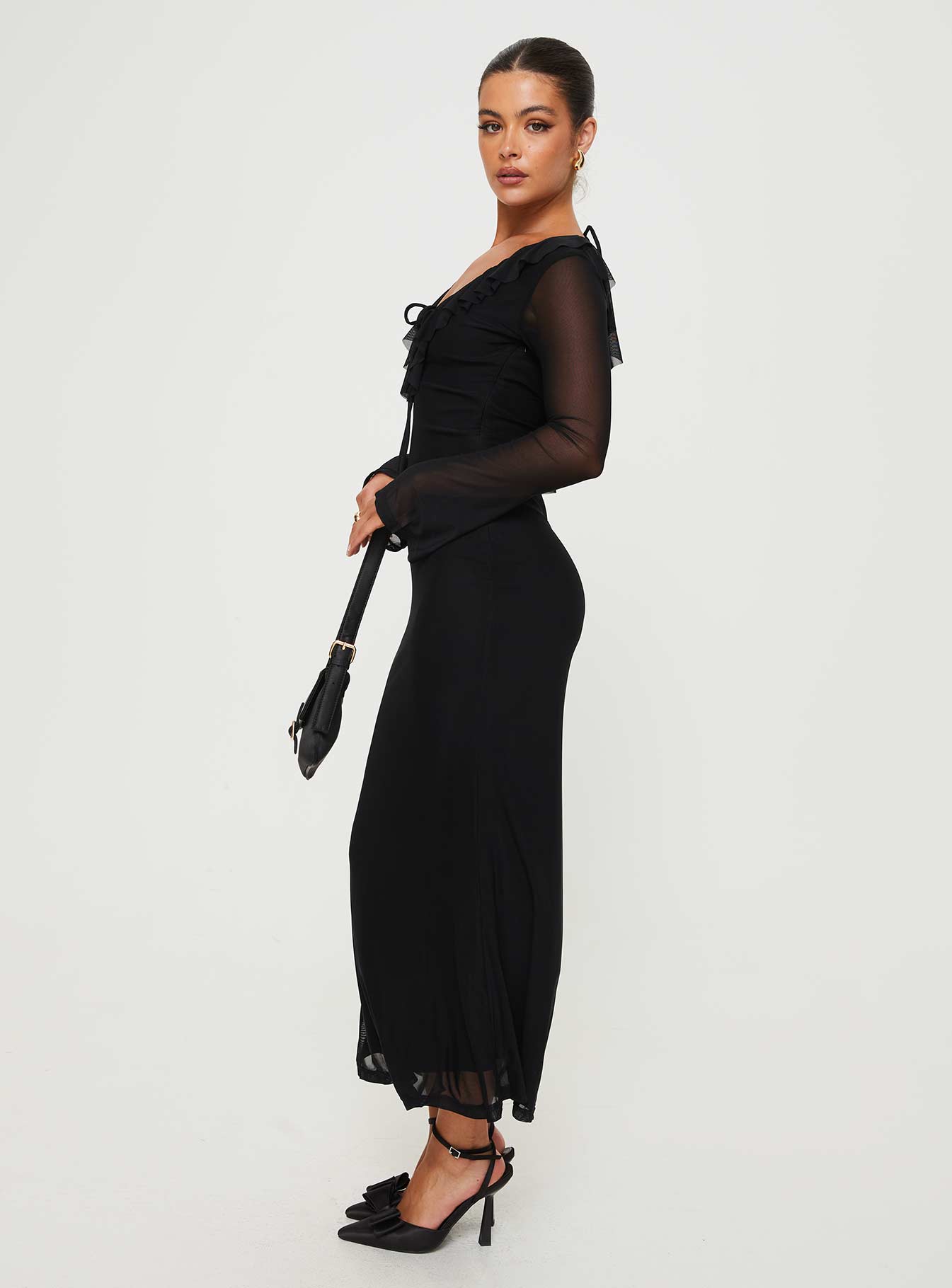 Maskell Long Sleeve Maxi Dress Black - Image 4