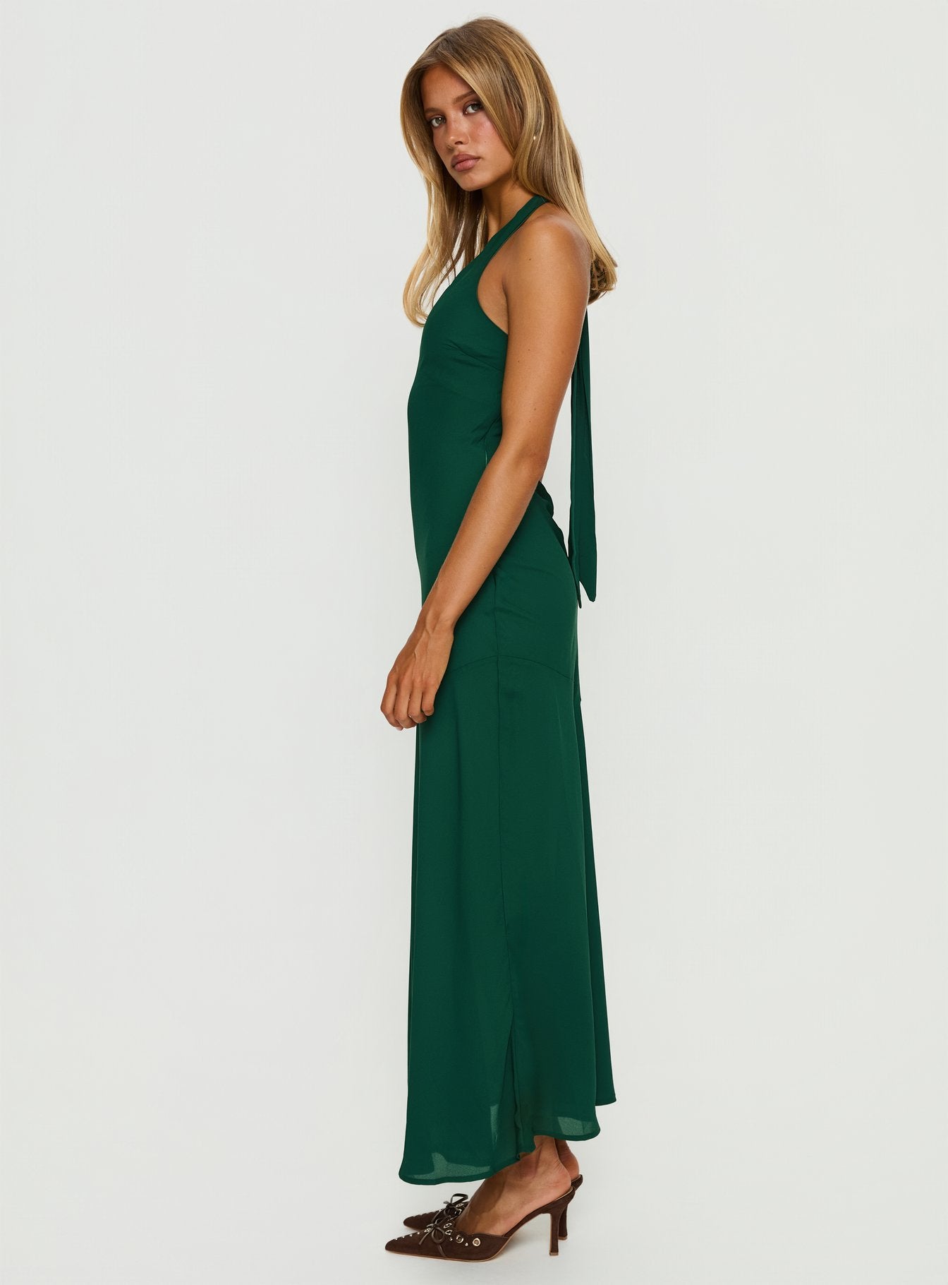 Luannie Halter Scarf Tie Maxi Dress Emerald - Image 3