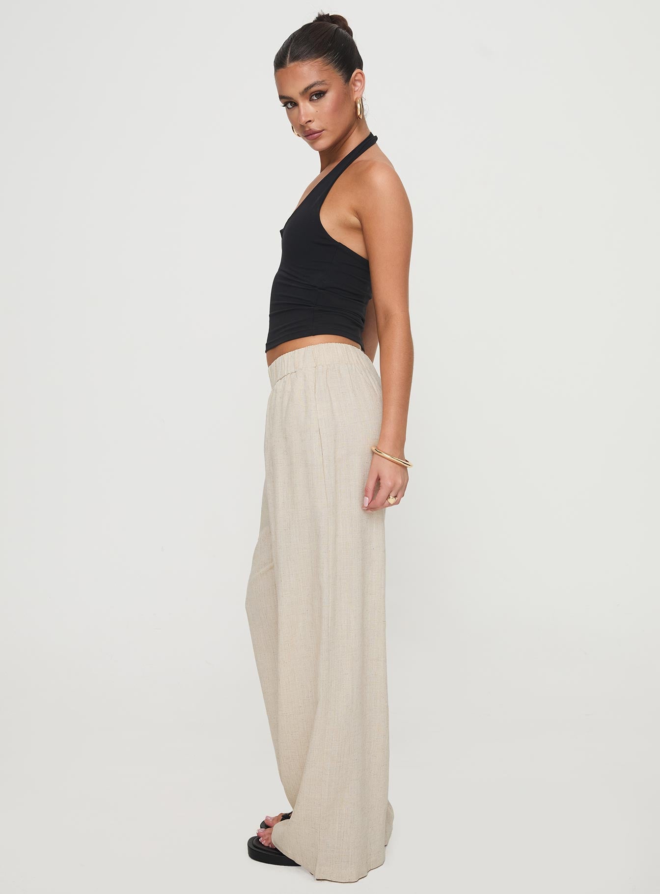 Pellegrini Linen Wide Leg Pants Natural - Image 3