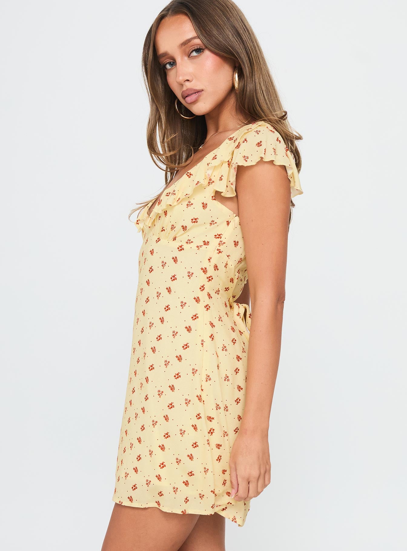 Just Me And You Frill Mini Dress Yellow Floral - Image 4
