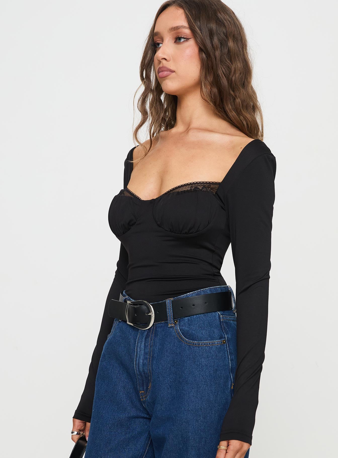 Peekaboo Long Sleeve Bodysuit Black - Image 4