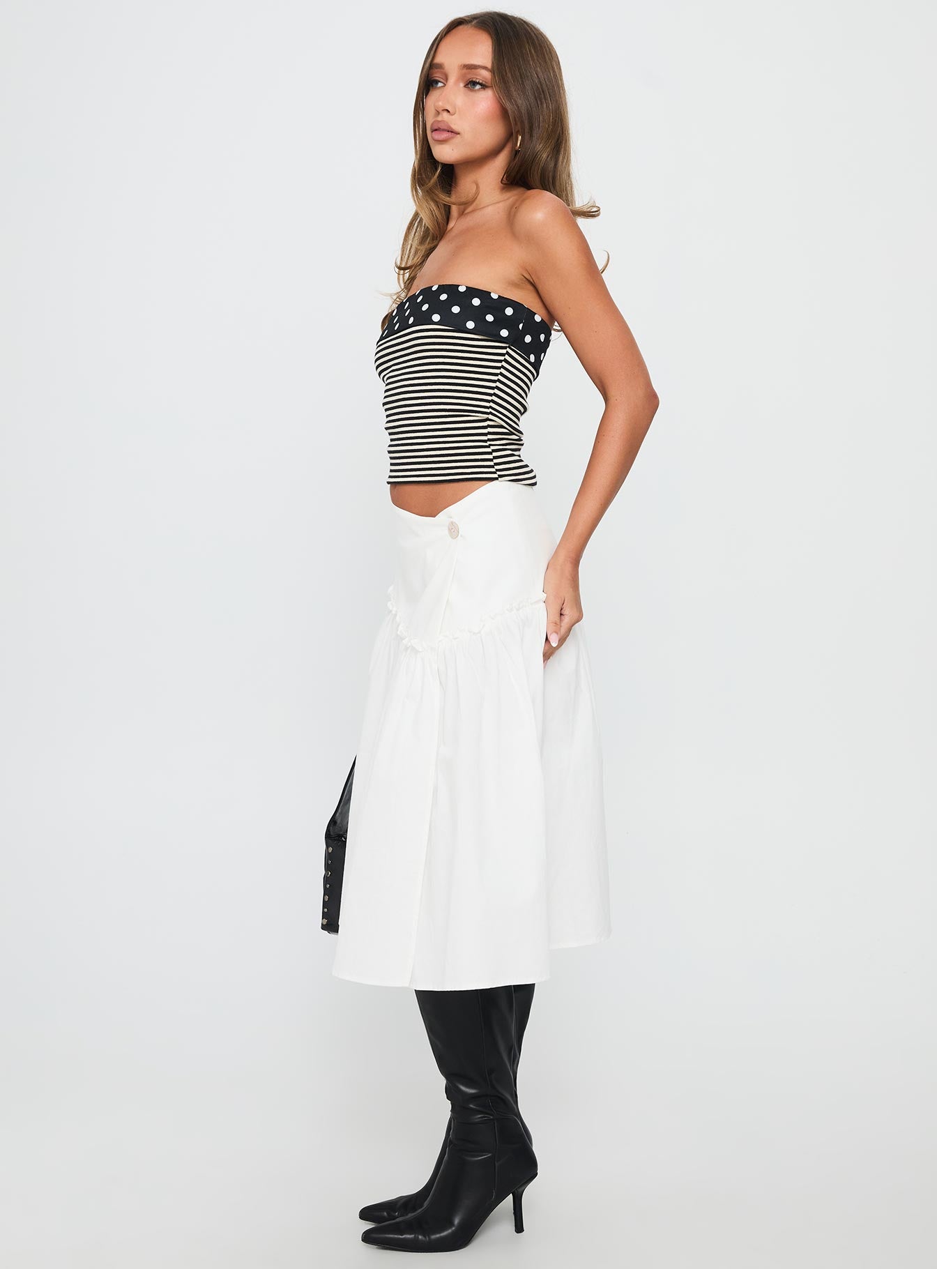 Jonsie Tiered Frill Midi Skirt White - Image 4
